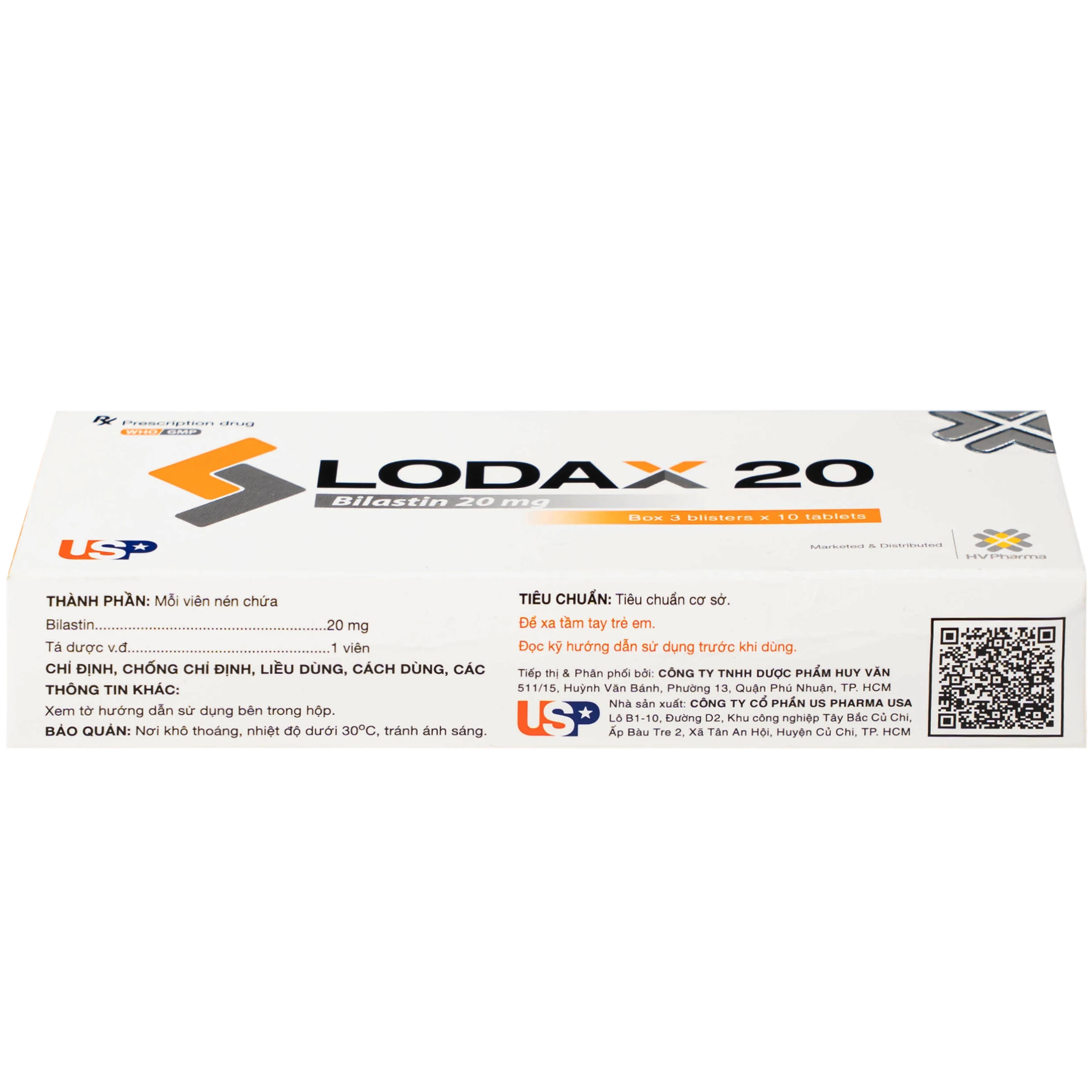 Thuốc Lodax 20mg USP điều trị triệu chứng trong trường hợp viêm mũi dị ứng và mày đay (3 vỉ x 10 viên)