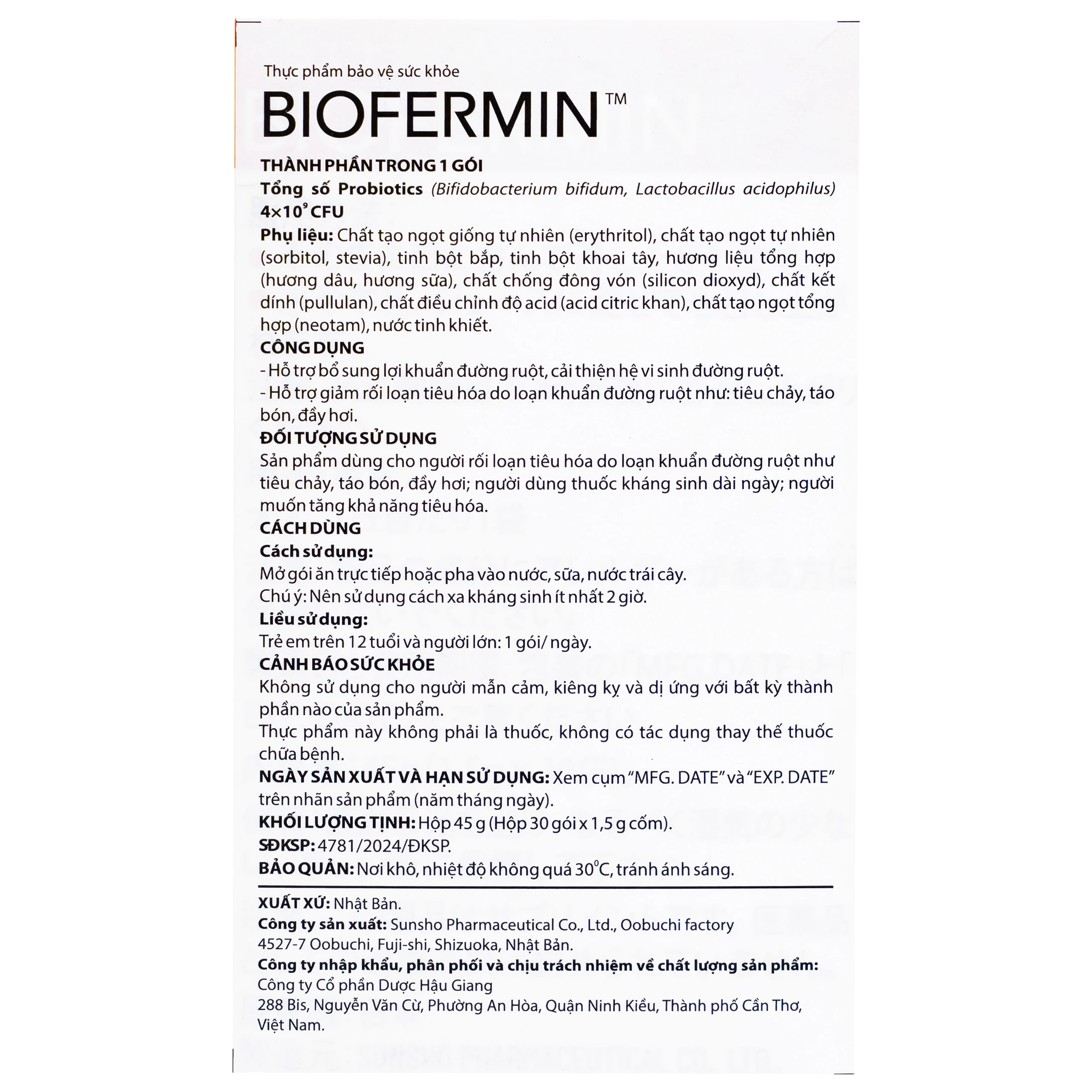 Cốm bổ sung lợi khuẩn đường ruột Biofermin Taisho (30 gói)