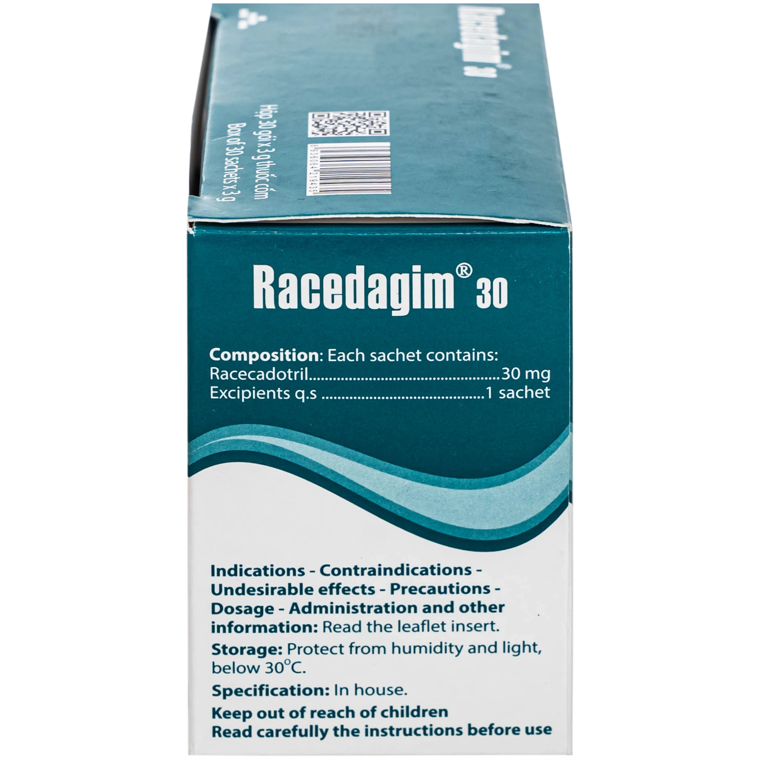 Thuốc cốm Racedagim 30MG Agimexpharm điều trị tiêu chảy cấp ở trẻ em (30 gói x 3g)