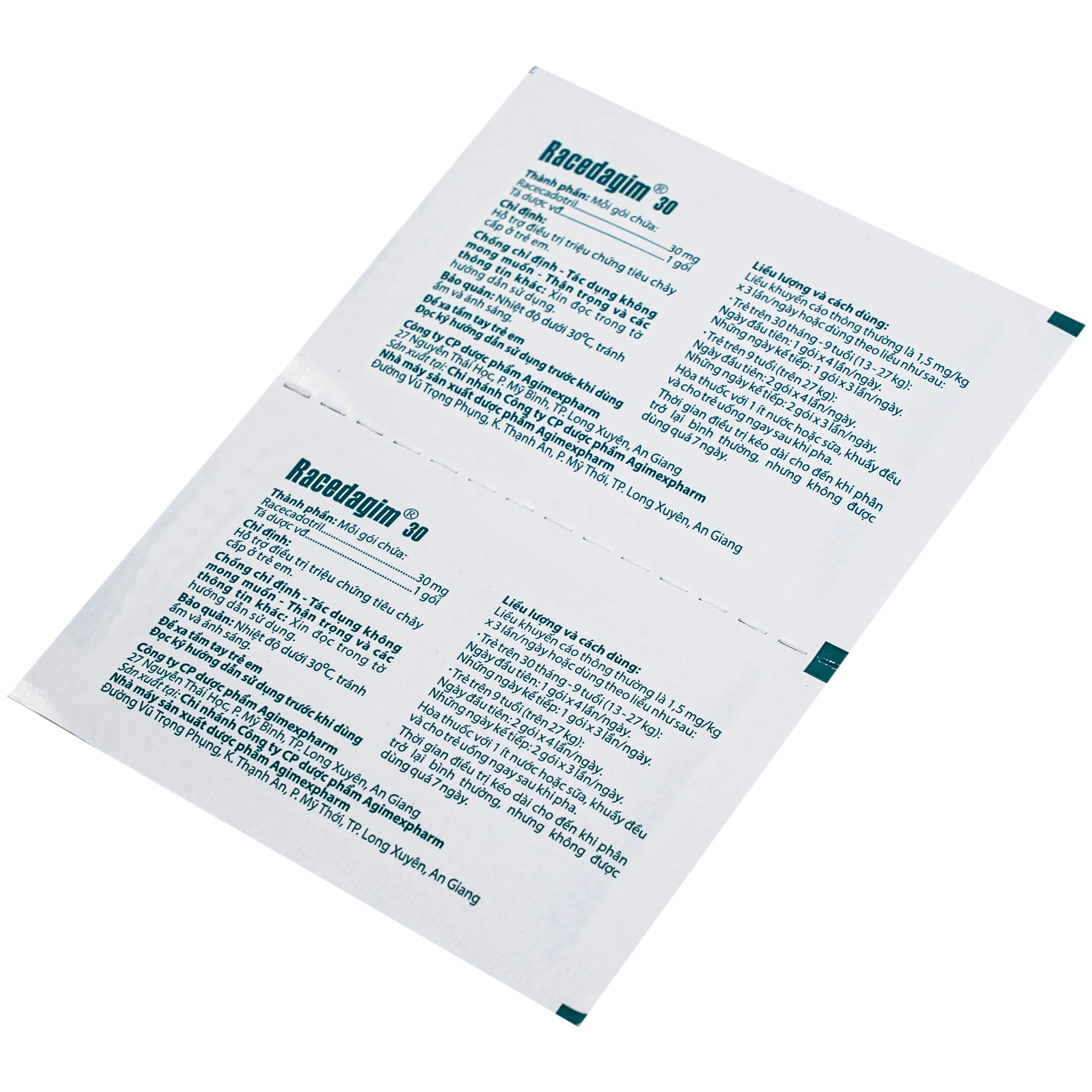 Thuốc cốm Racedagim 30MG Agimexpharm điều trị tiêu chảy cấp ở trẻ em (30 gói x 3g)