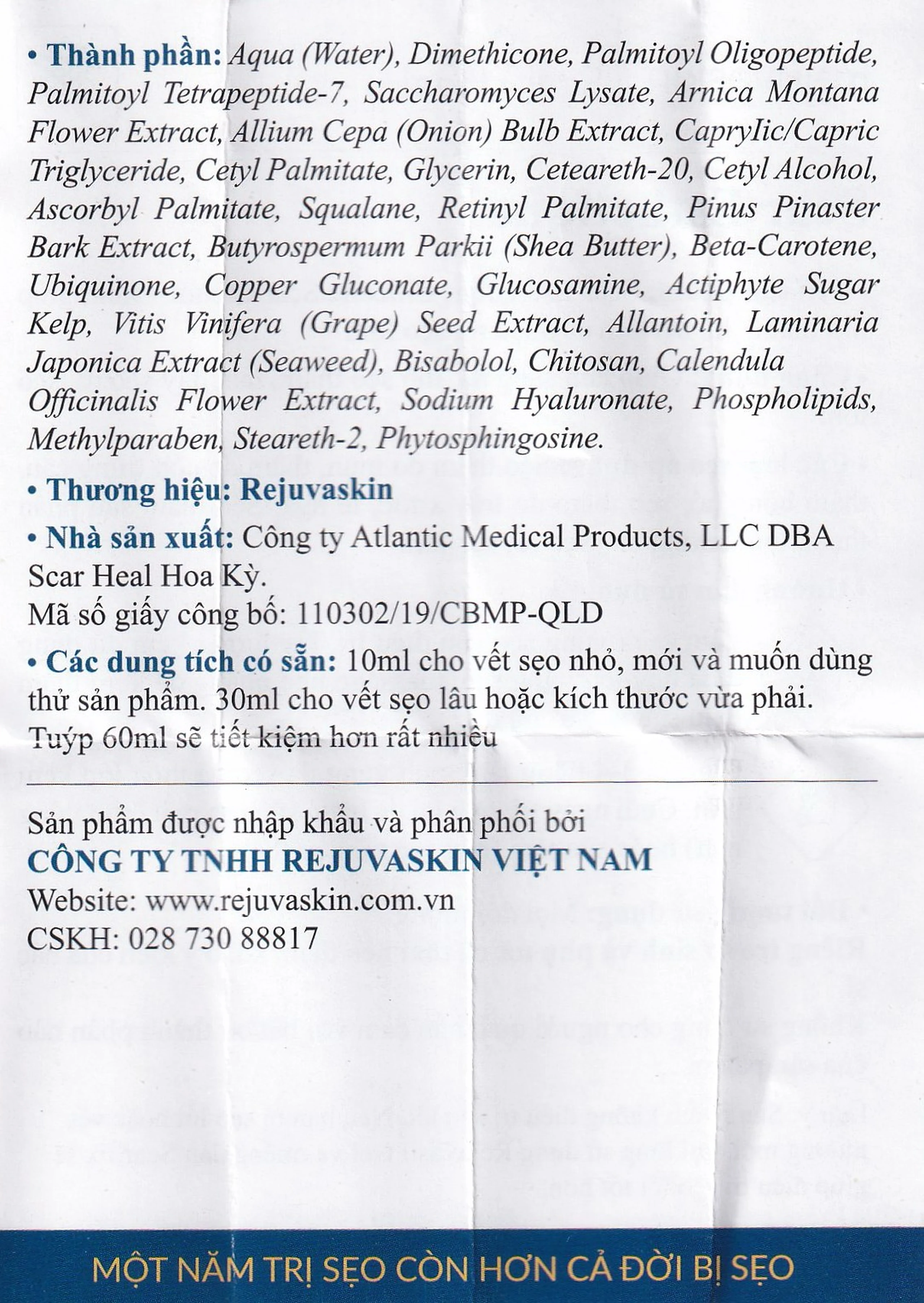 Kem bôi Rejuvaskin Scar Esthetique Silicone giúp cải thiện tình trạng sẹo (10ml)