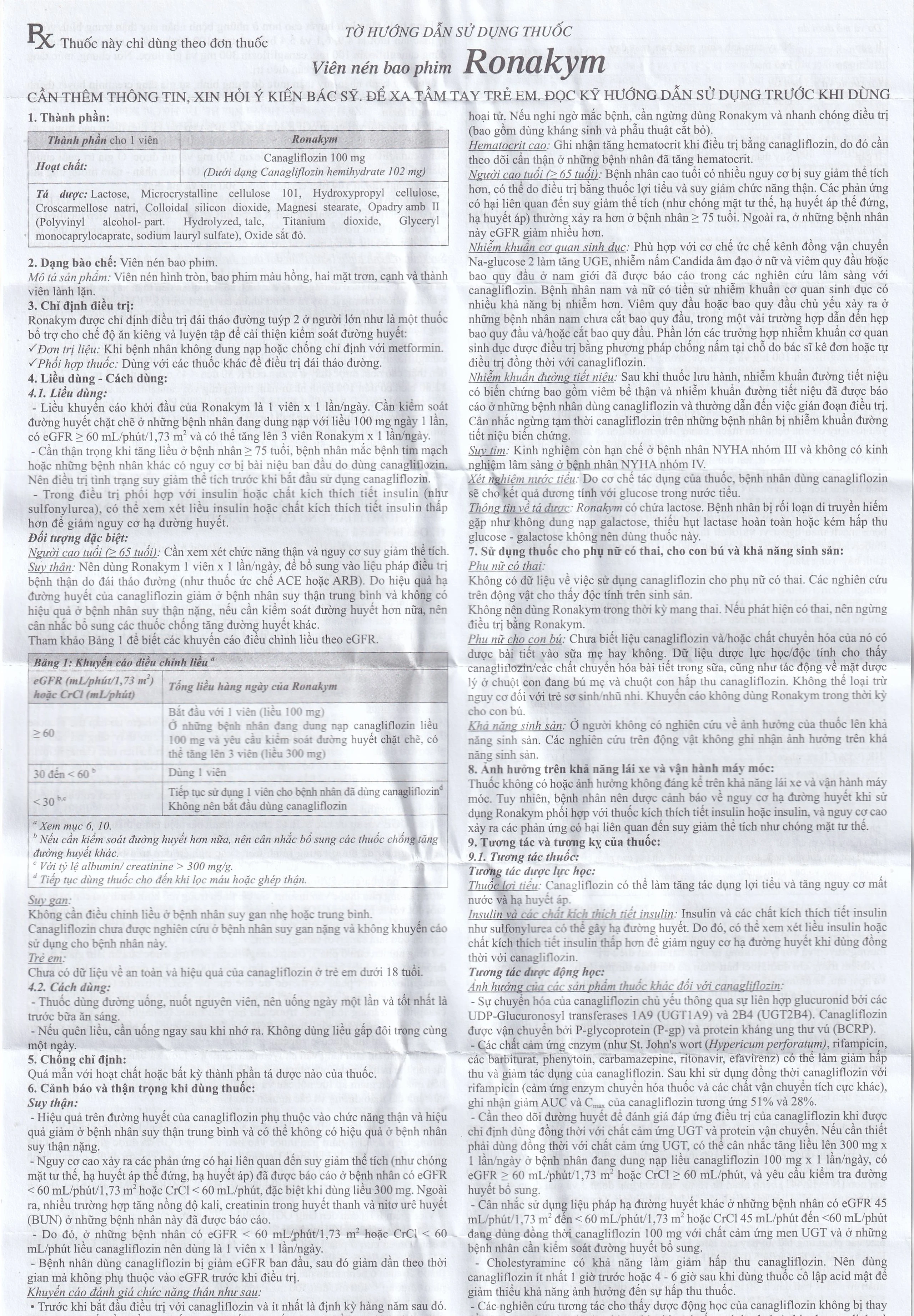 Thuốc Ronakym 100mg DRP Inter điều trị đái tháo đường tuýp 2 ở người lớn (3 vỉ x 10 viên)