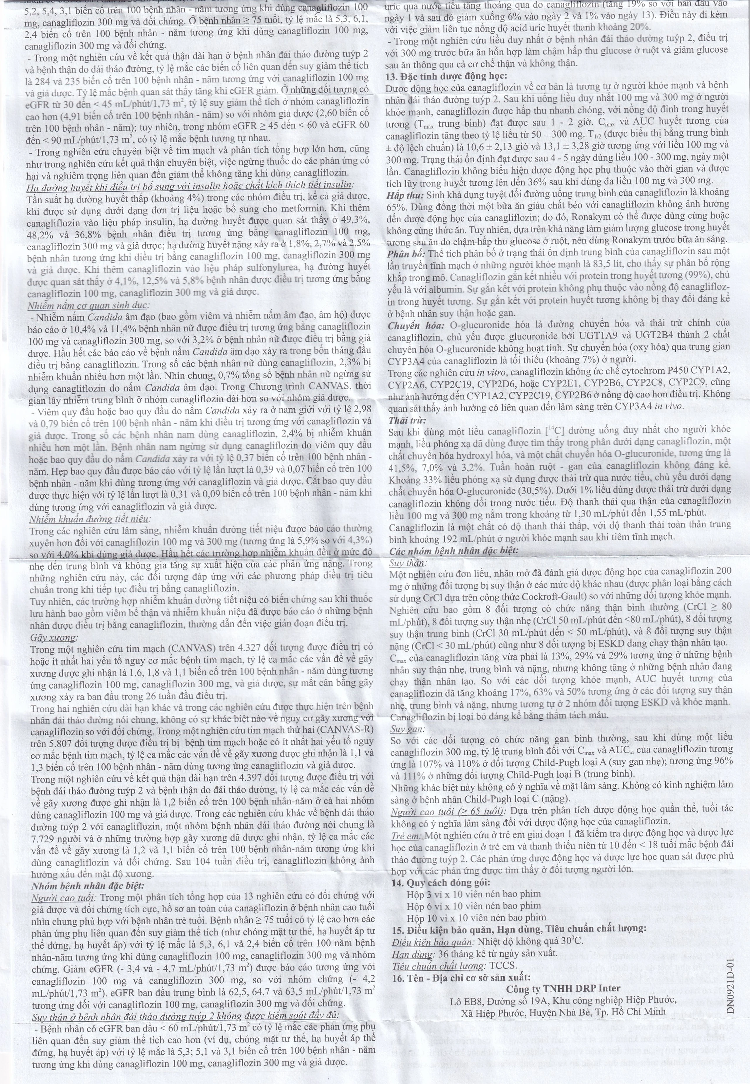 Thuốc Ronakym 100mg DRP Inter điều trị đái tháo đường tuýp 2 ở người lớn (3 vỉ x 10 viên)