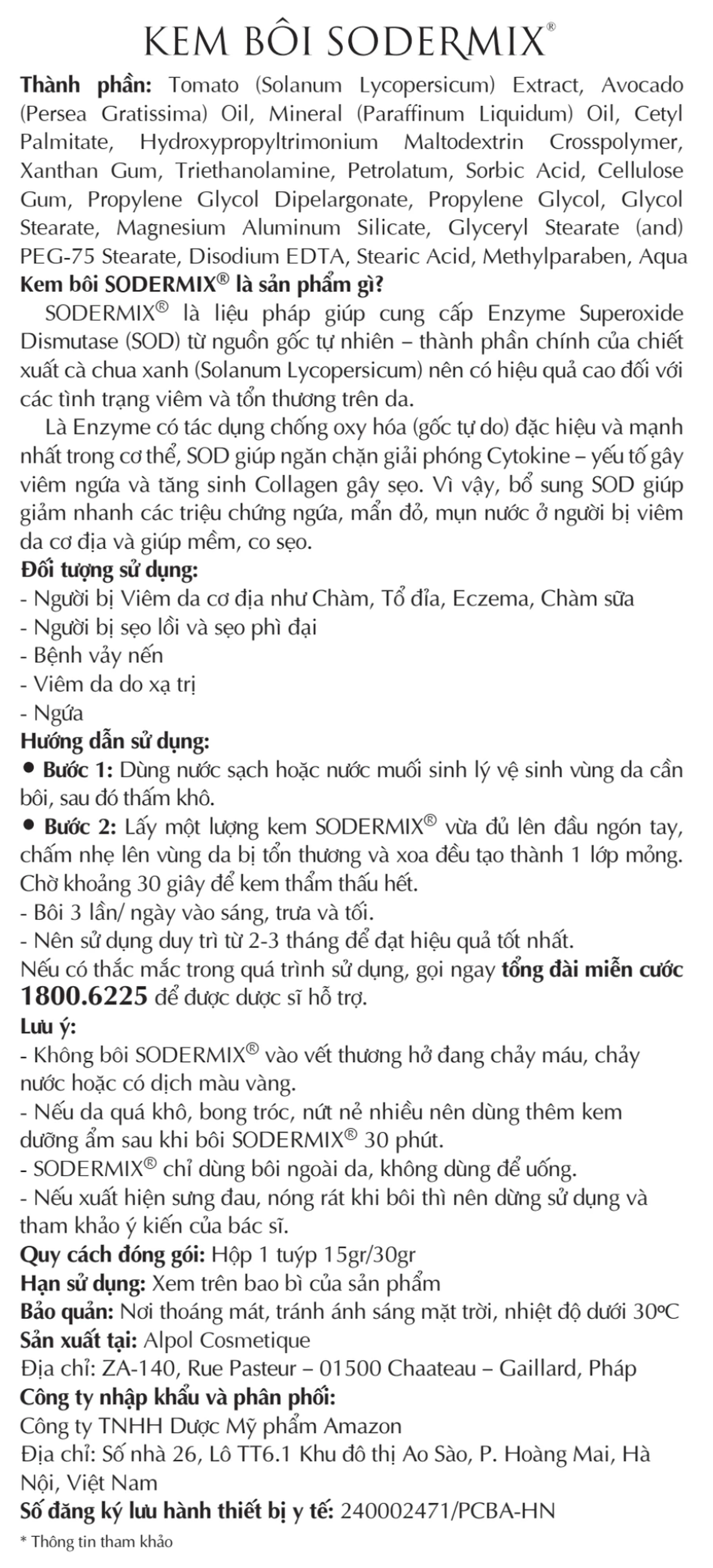 Kem bôi viêm da cơ địa Sodermix cream 15g giảm ngứa, bong tróc, vảy nến, tổ đỉa, viêm da do xạ trị