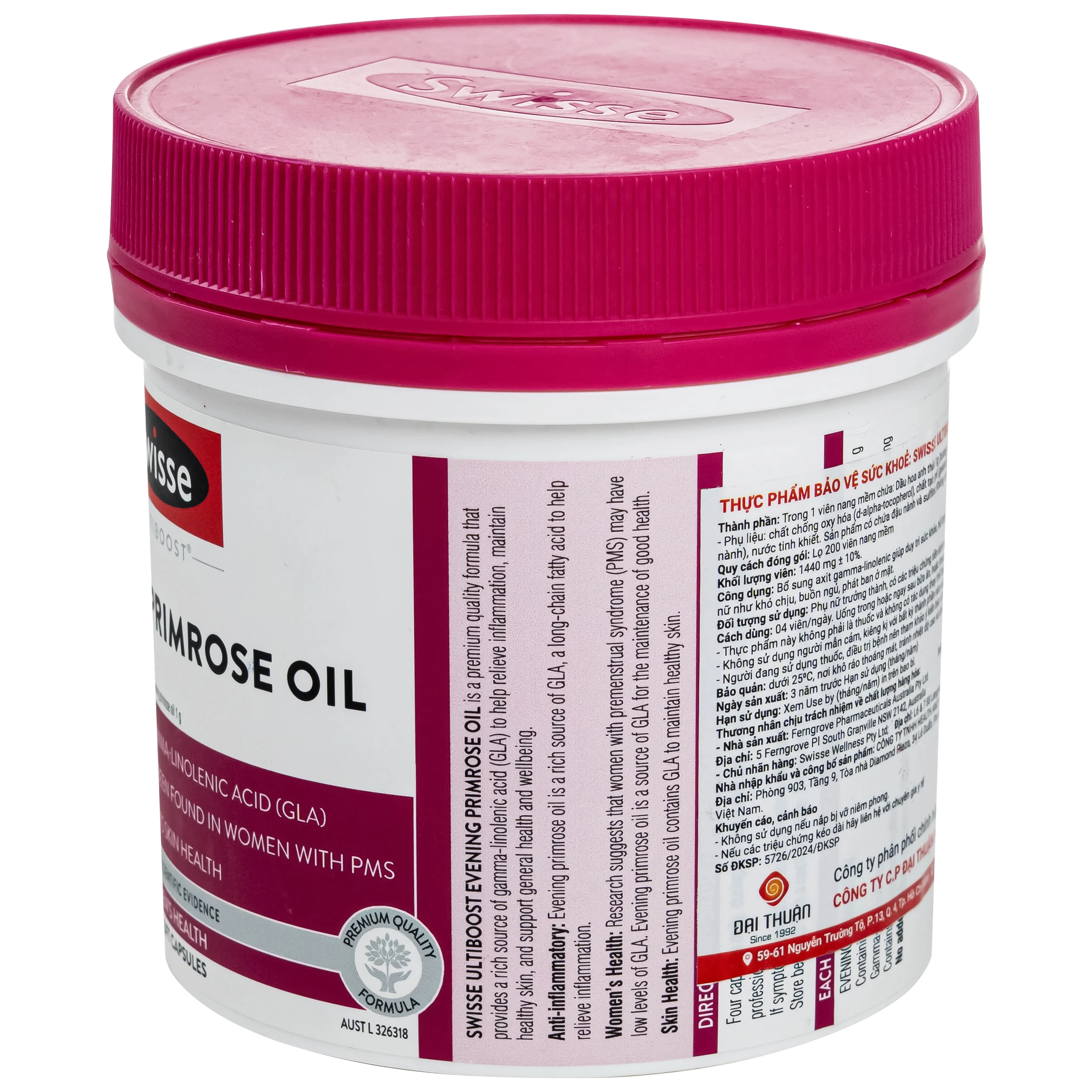 Viên uống hỗ trợ giảm triệu chứng tiền kinh nguyệt Evening Primrose Oil Swisse (200 viên)