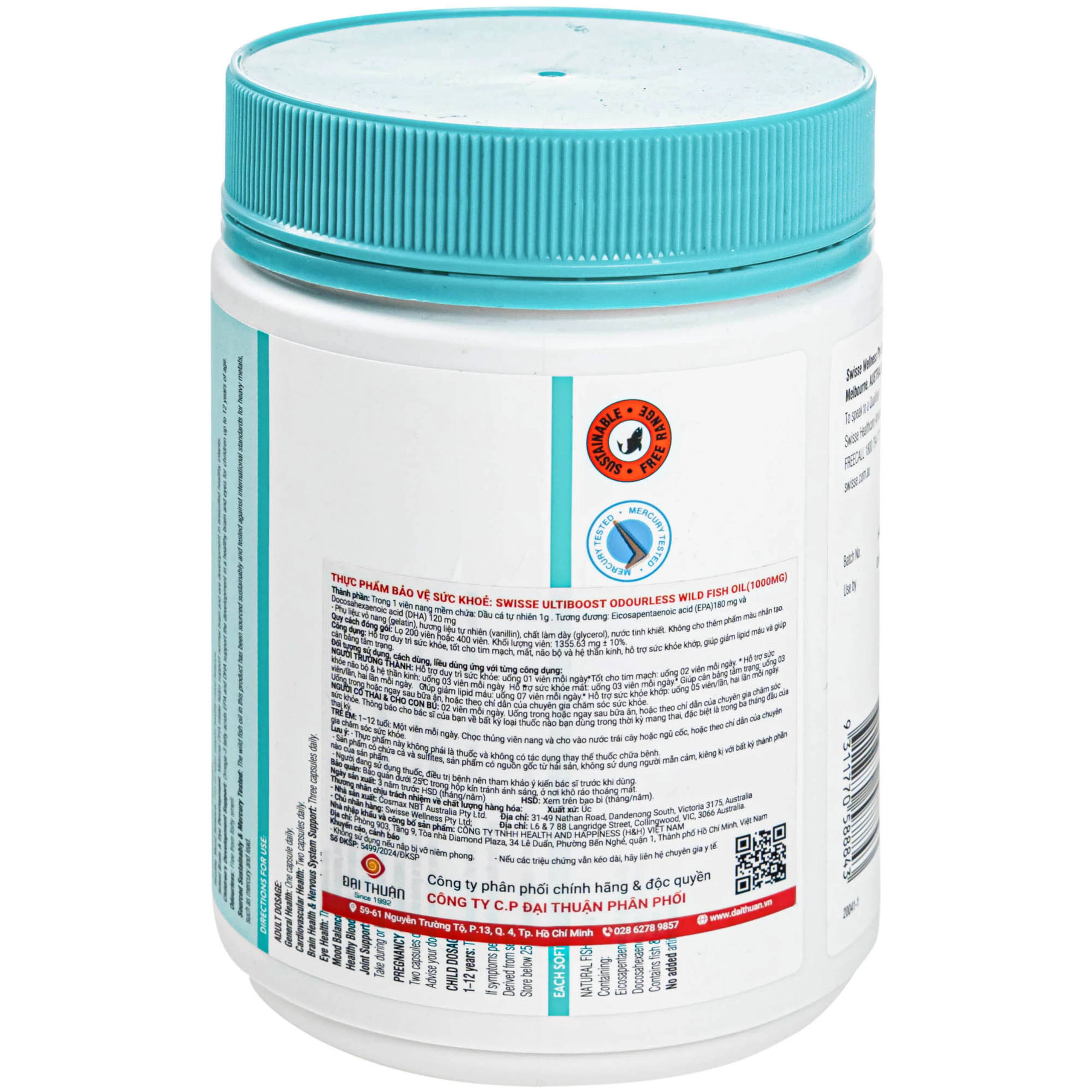 Viên uống tốt cho tim mạch, mắt, não Odourless Wild Fish Oil Swisse (400 viên)