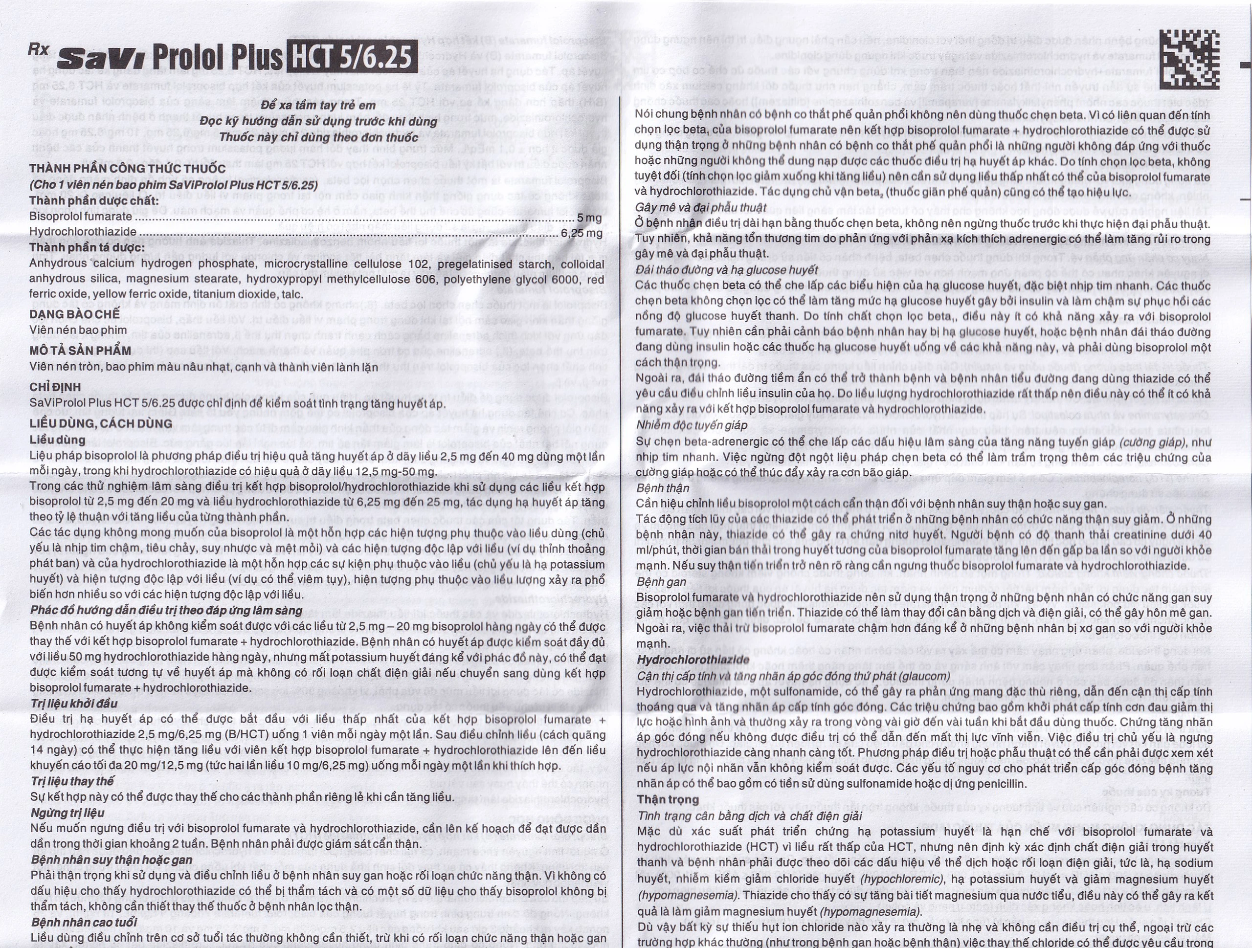 Thuốc Savi Prolol Plus HCT 5/6.25 kiểm soát tình trạng tăng huyết áp (3 vỉ x 10 viên)