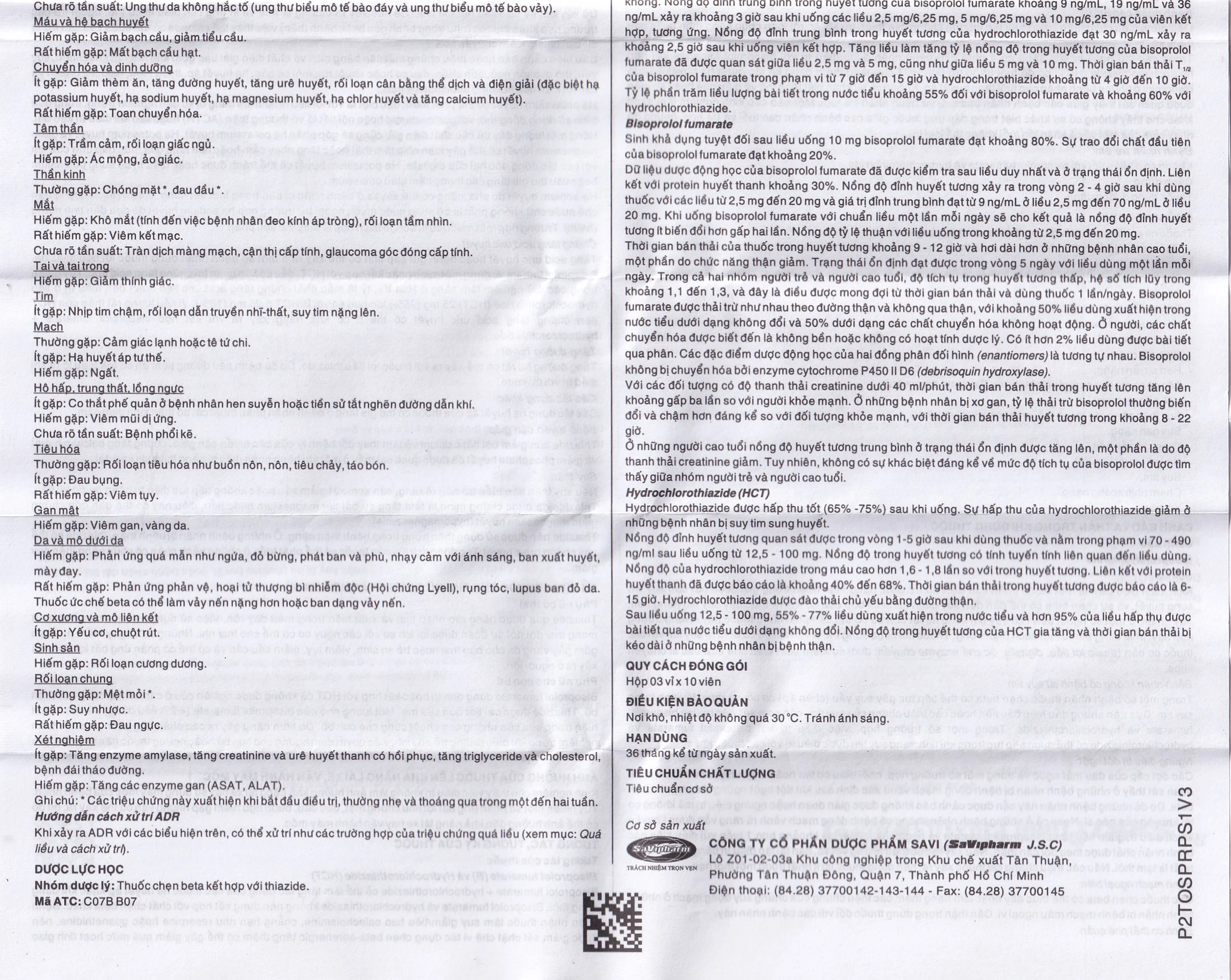 Thuốc Savi Prolol Plus HCT 5/6.25 kiểm soát tình trạng tăng huyết áp (3 vỉ x 10 viên)