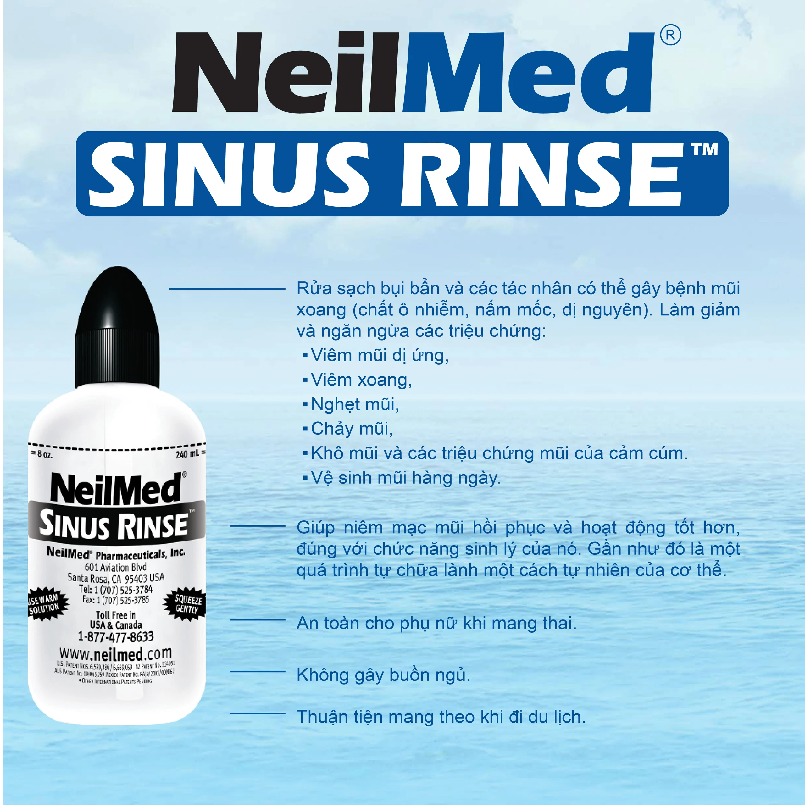 Bộ rửa mũi Neilmed Sinus Rinse (1 bình + 10 gói) làm sạch và ngăn ngừa viêm xoang, viêm mũi dị ứng