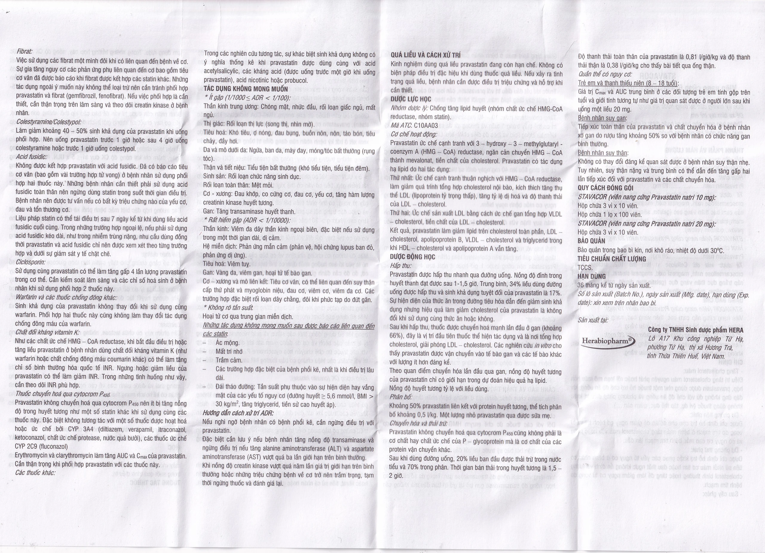 Thuốc Stavacor 20mg Herabiopharm điều trị tăng cholesterol máu (3 vỉ x 10 viên)