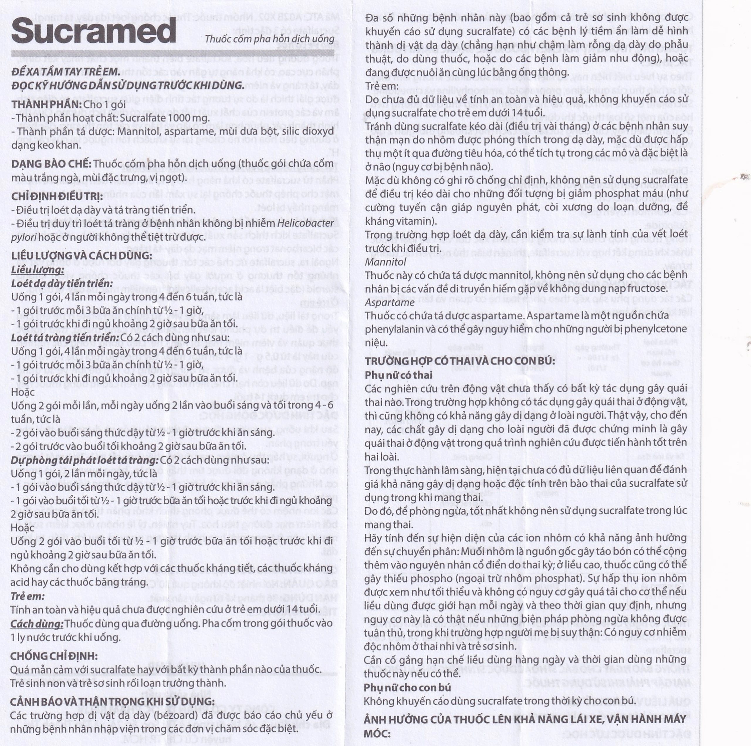 Thuốc cốm pha hỗn dịch uống Sucramed Sucralfat 1000mg Reliv điều trị loét dạ dày và tá tràng (30 gói)