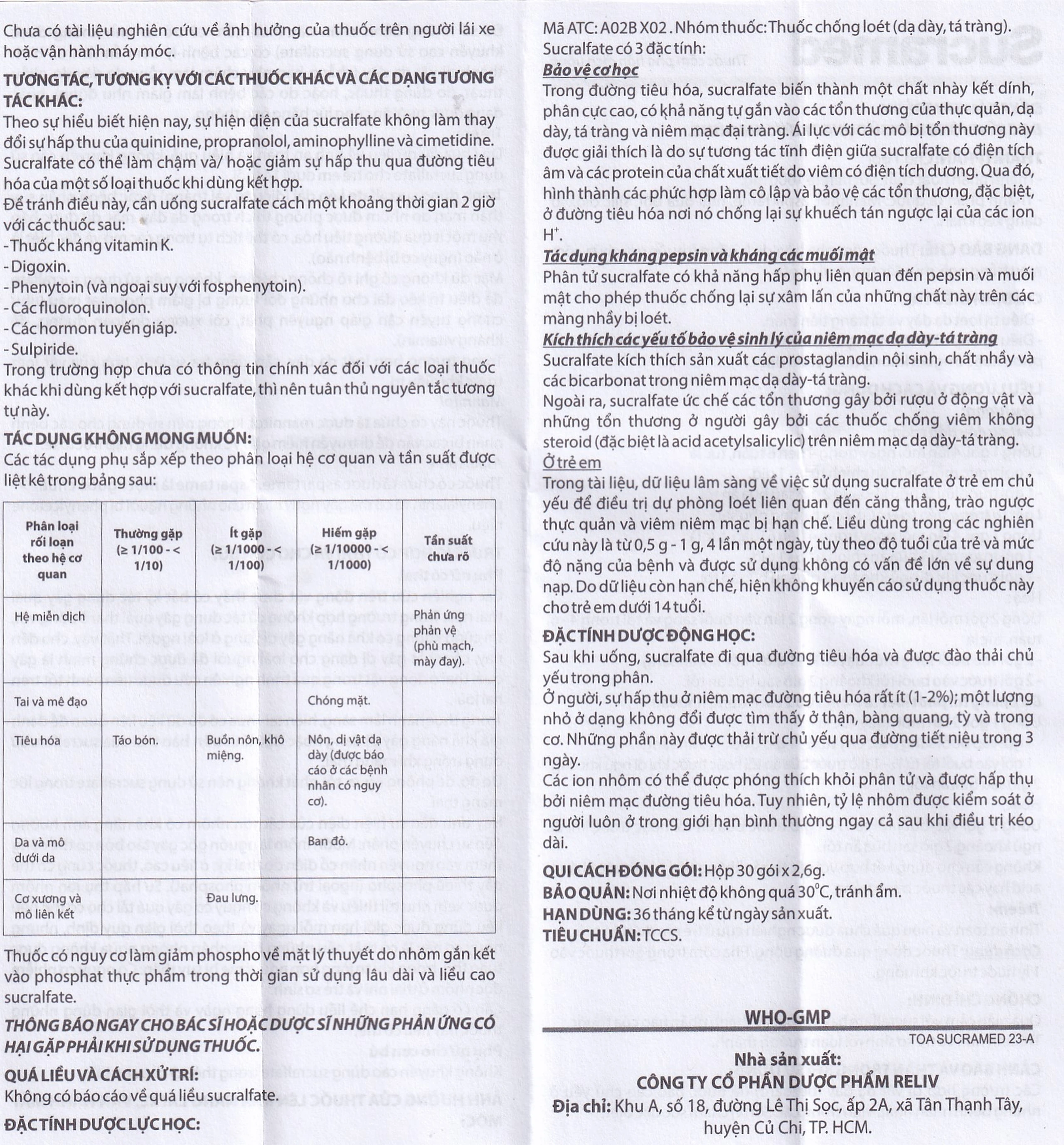 Thuốc cốm pha hỗn dịch uống Sucramed Sucralfat 1000mg Reliv điều trị loét dạ dày và tá tràng (30 gói)