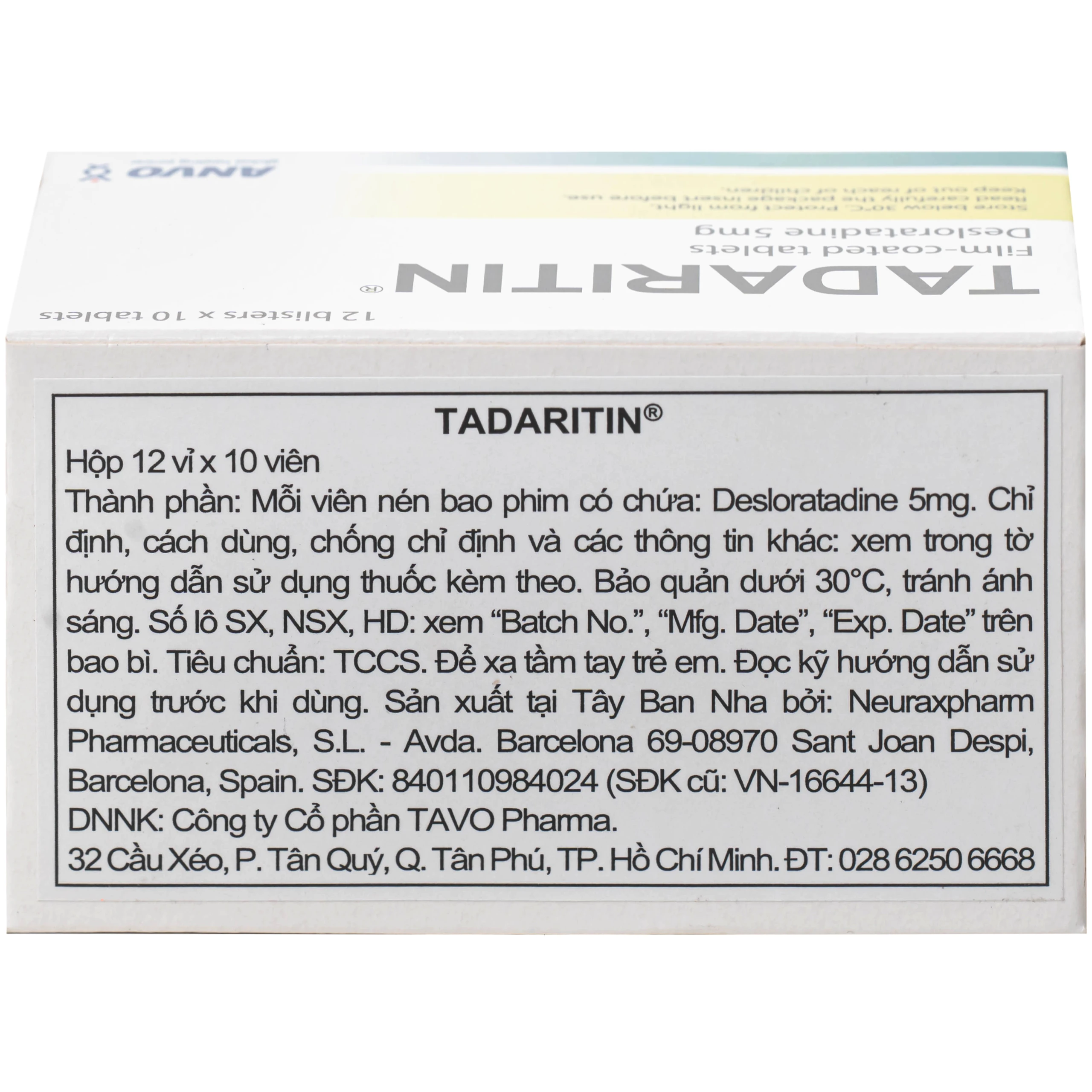 Thuốc Tadaritin 5mg Anvo Giảm viêm mũi dị ứng, mày đay (12 vỉ x 10 viên) 3