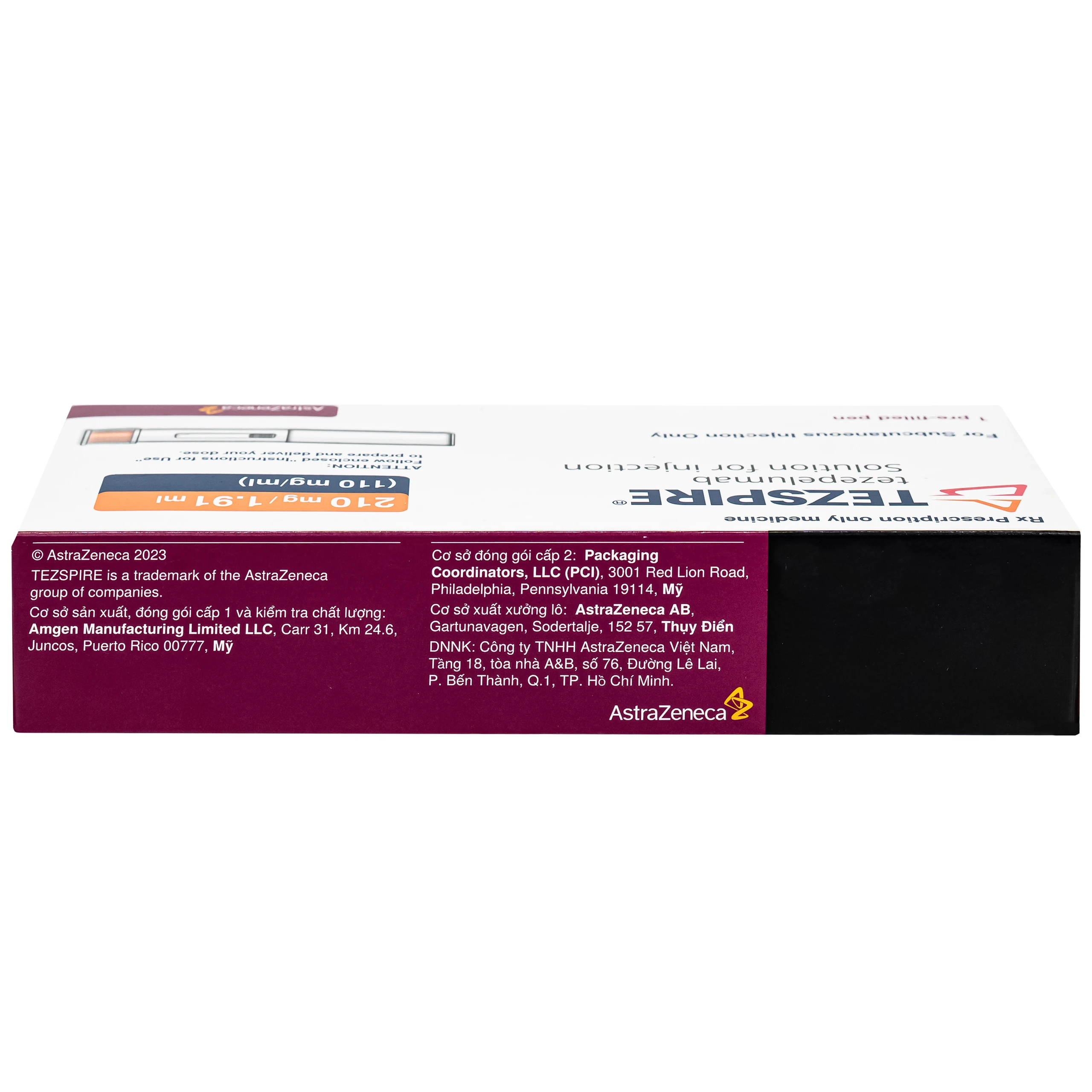 Dung dịch bút tiêm Tezspire 210mg Astrazeneca được chỉ định điều trị duy trì cho người lớn và trẻ vị thành niên từ 12 tuổi trở lên bị hen nặng (1.91ml)