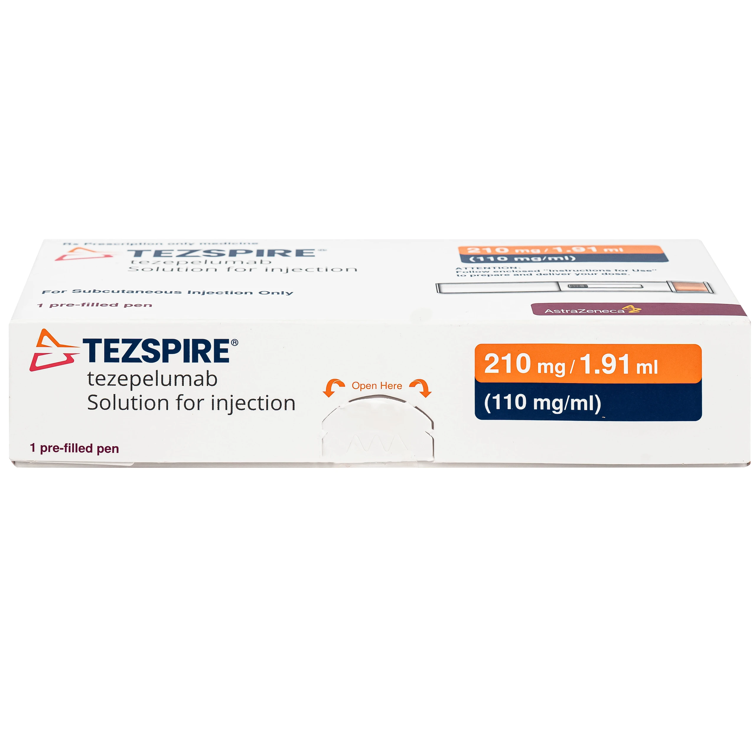 Dung dịch bút tiêm Tezspire 210mg Astrazeneca được chỉ định điều trị duy trì cho người lớn và trẻ vị thành niên từ 12 tuổi trở lên bị hen nặng (1.91ml)
