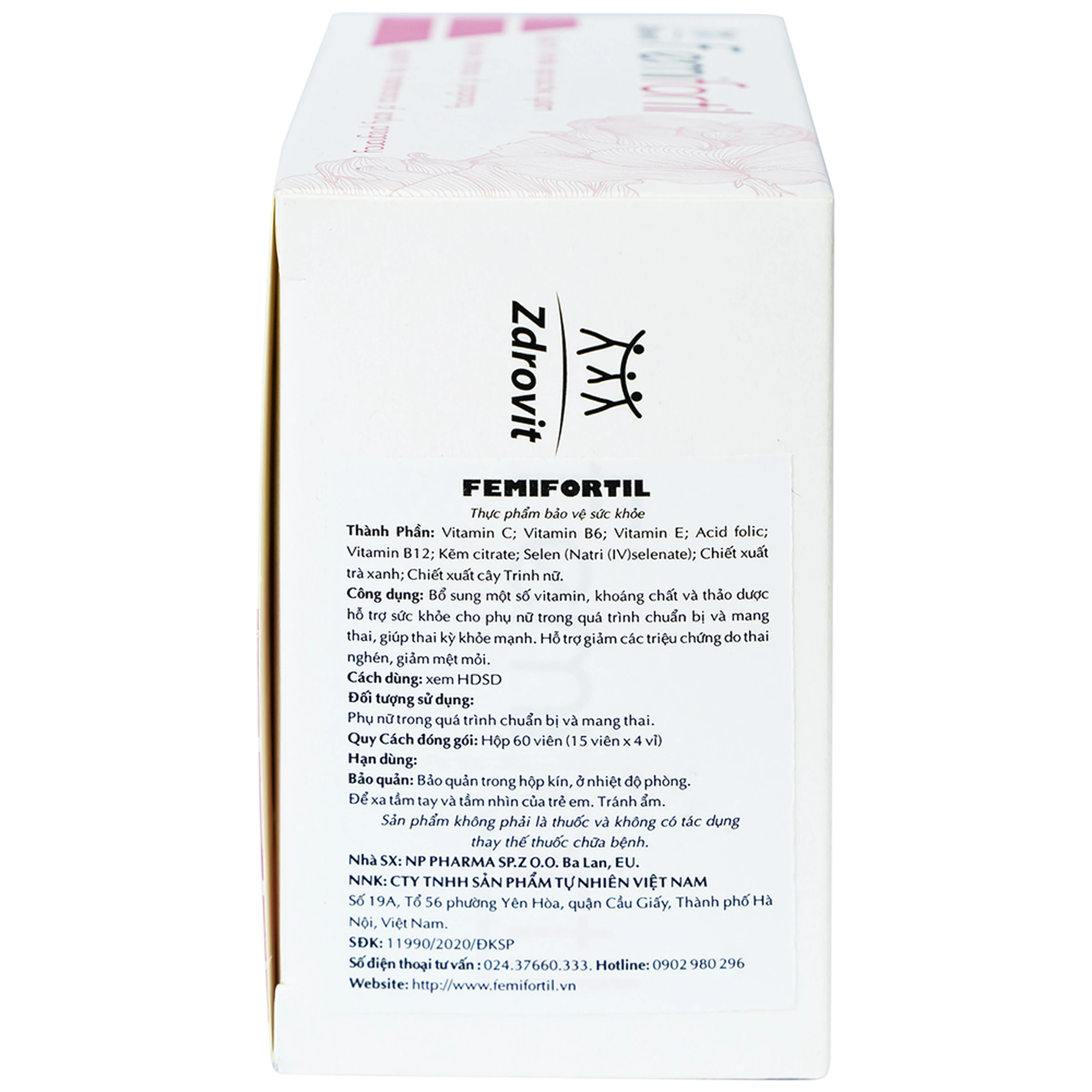 Viên bổ sung vitamin, khoáng chất cho phụ nữ mang thai Femifortil (4 vỉ x 15 viên)