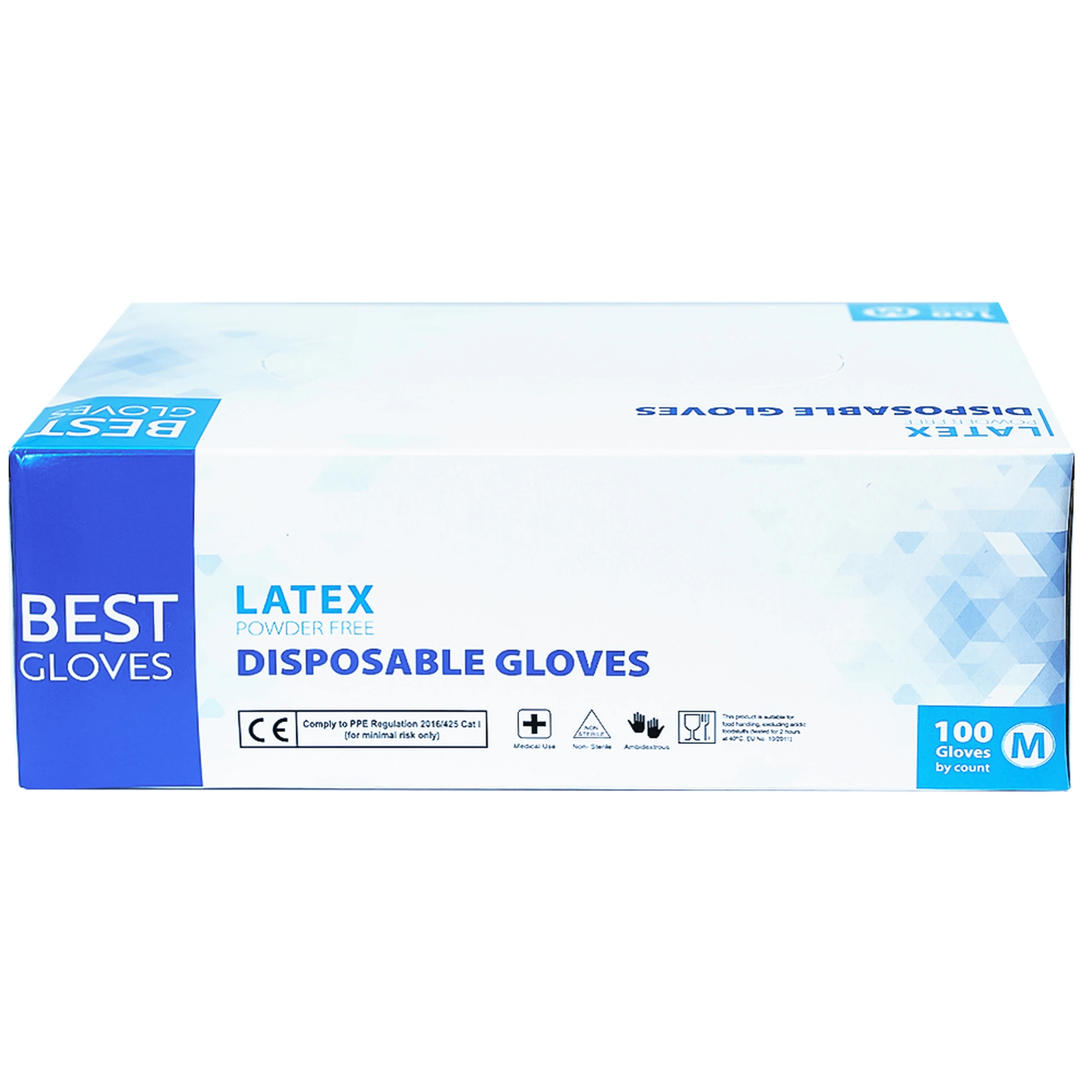 Găng tay y tế không bột, phủ Latex size M (100 cái) Powder Free Disposable 