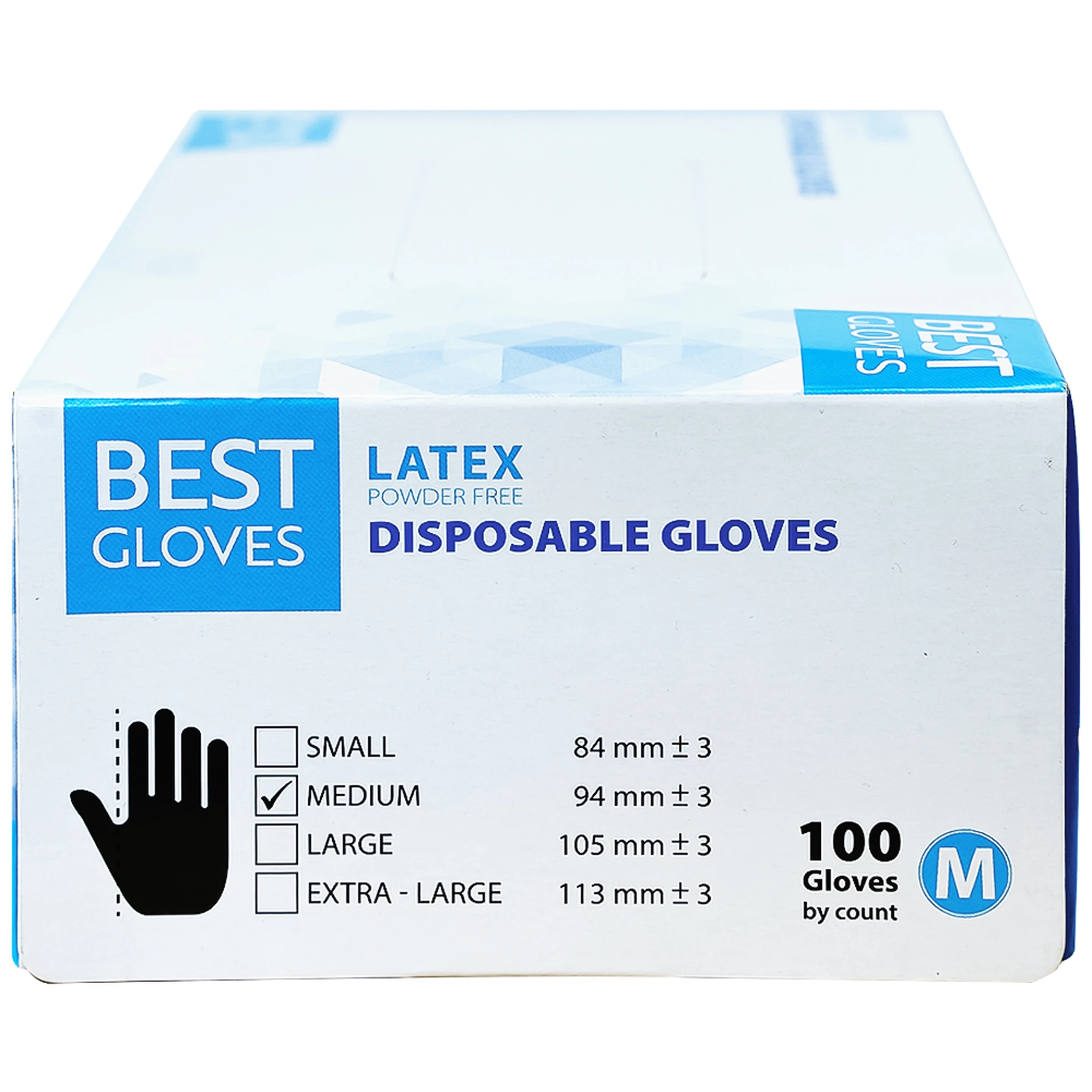 Găng tay y tế không bột, phủ Latex size M (100 cái) Powder Free Disposable 
