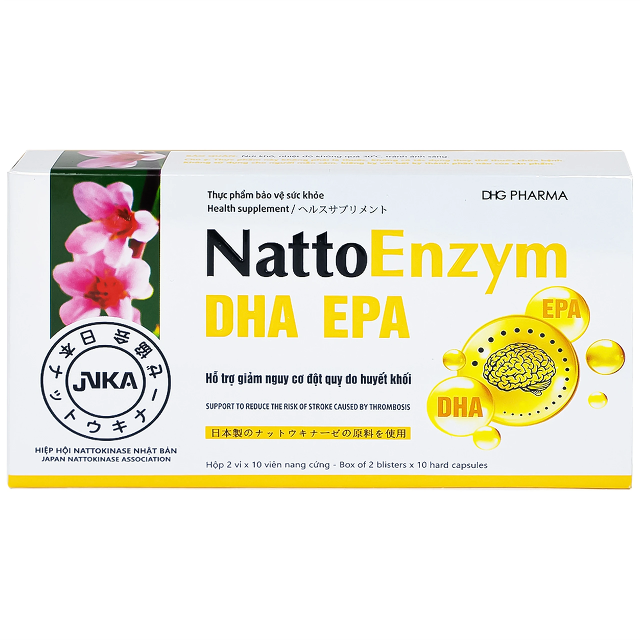 Viên uống NattoEnzym DHA EPA DHG Pharma hỗ trợ giảm nguy cơ đột quỵ do huyết khối (2 vỉ x 10 viên)