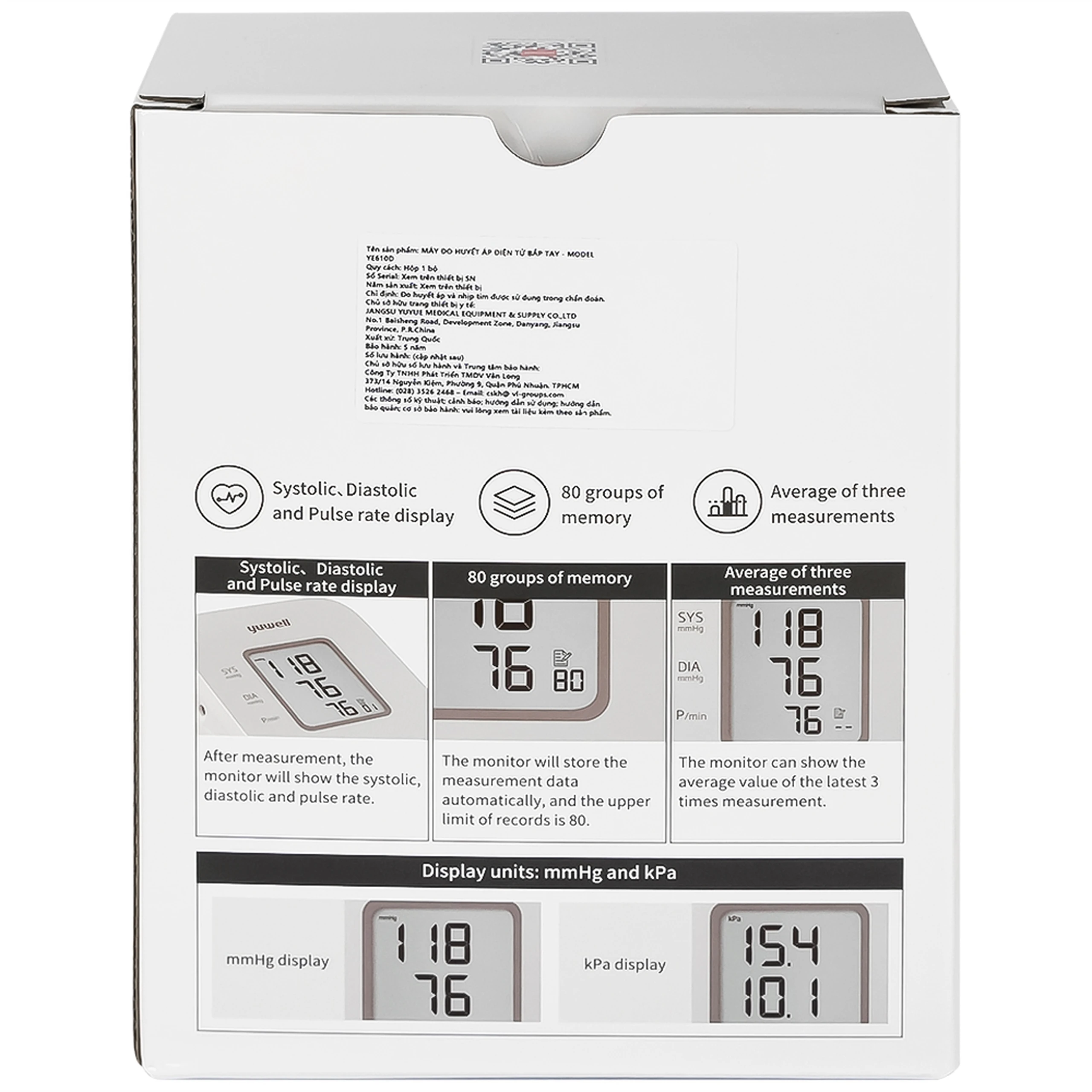 Máy đo huyết áp bắp tay Yuwell YE610D hỗ trợ đo huyết áp, nhịp tim