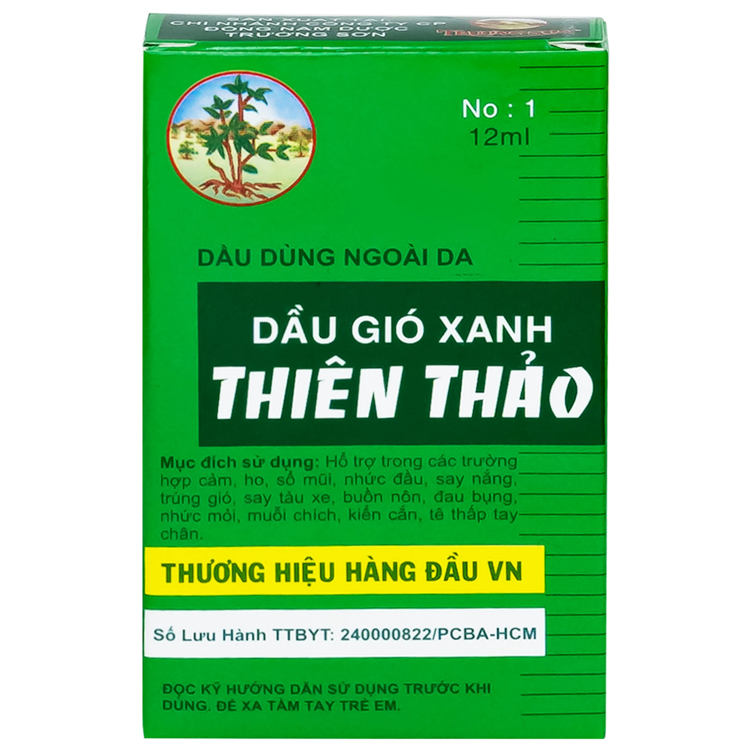 Dầu gió xanh Thiên Thảo Trường Sơn 12ml giúp giảm cảm cúm, nghẹt mũi, chóng mặt, đau đầu