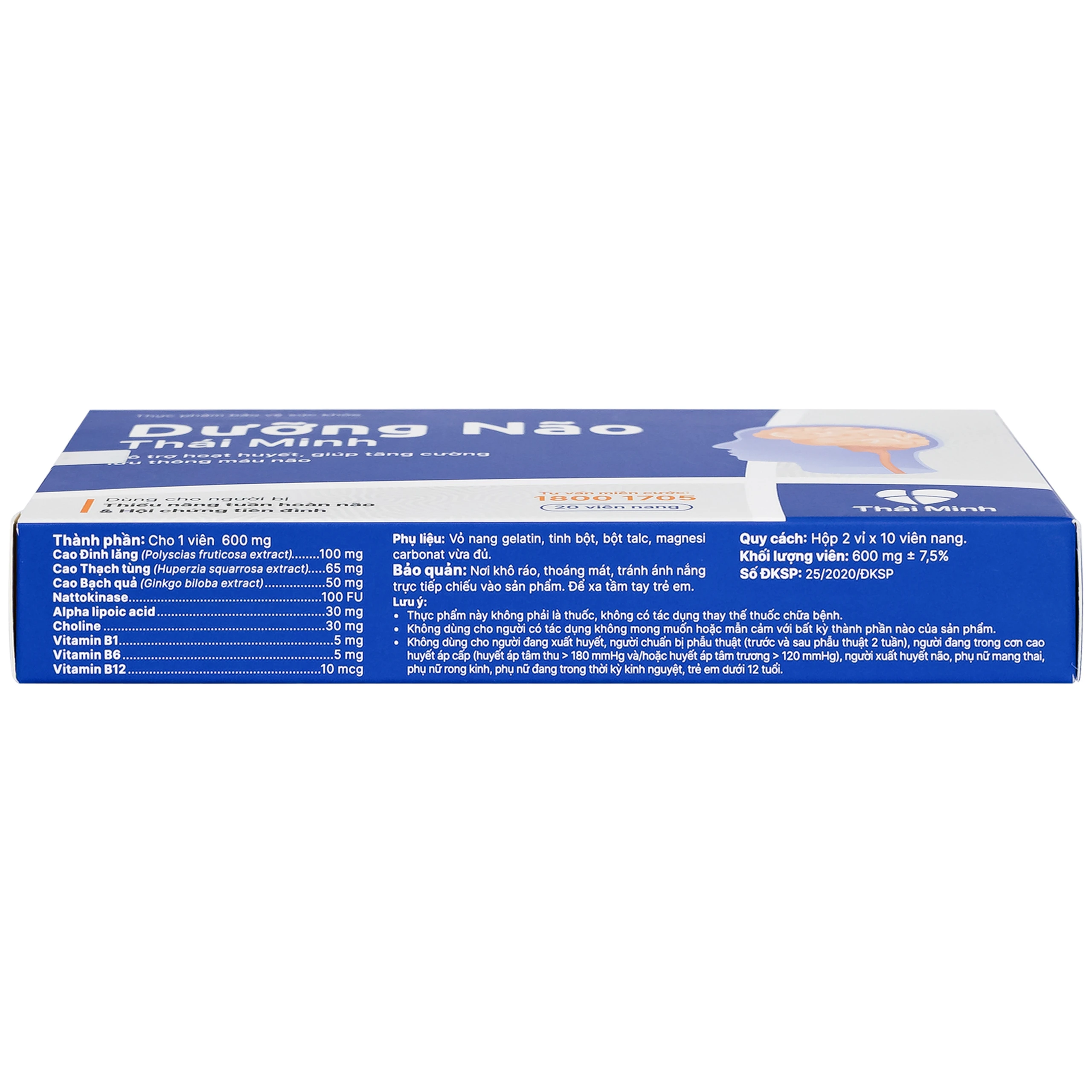 Viên tăng lưu thông máu não Dưỡng Não Thái Minh (2 vỉ x 10 viên)