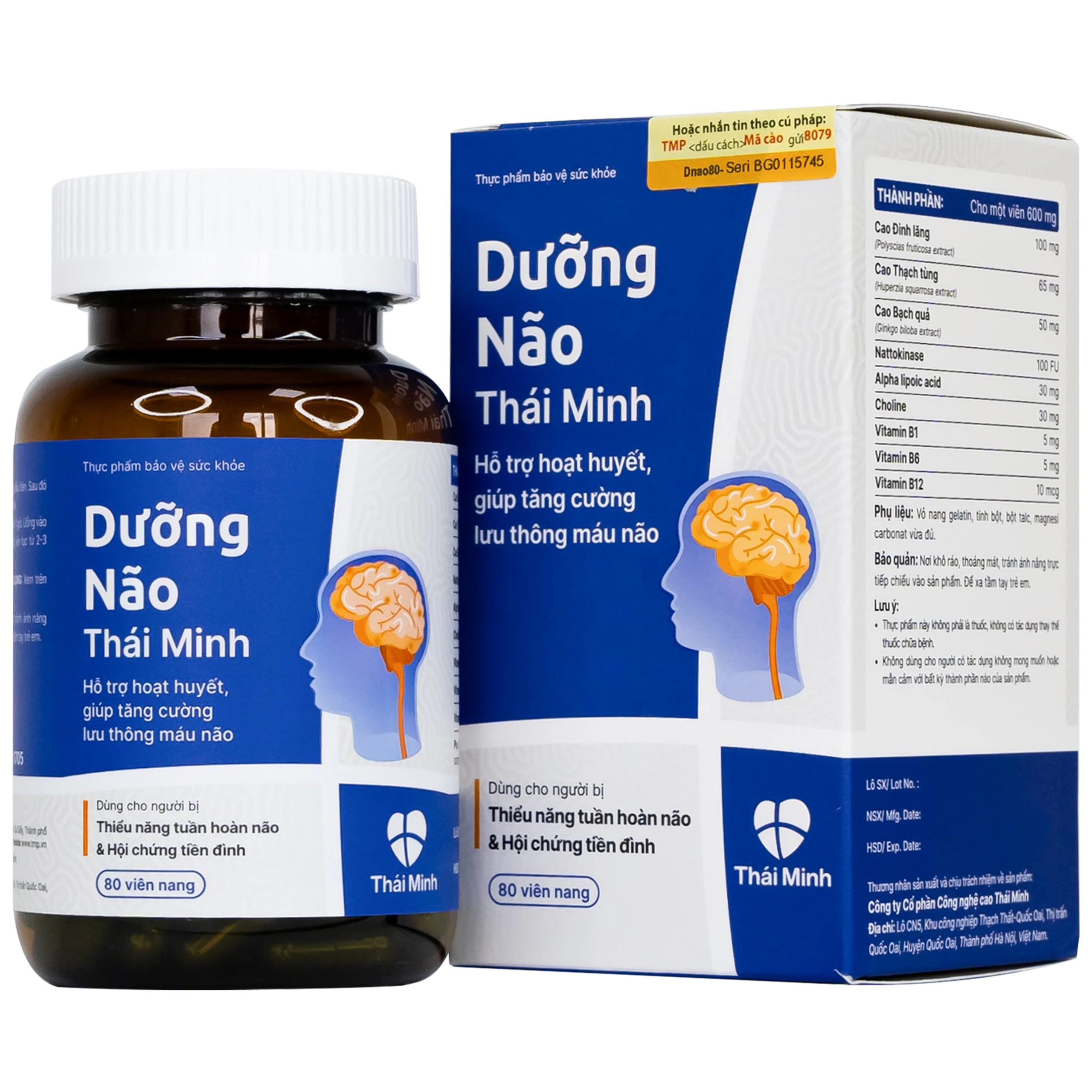 Viên tăng lưu thông máu não Dưỡng Não Thái Minh ((80 viên)