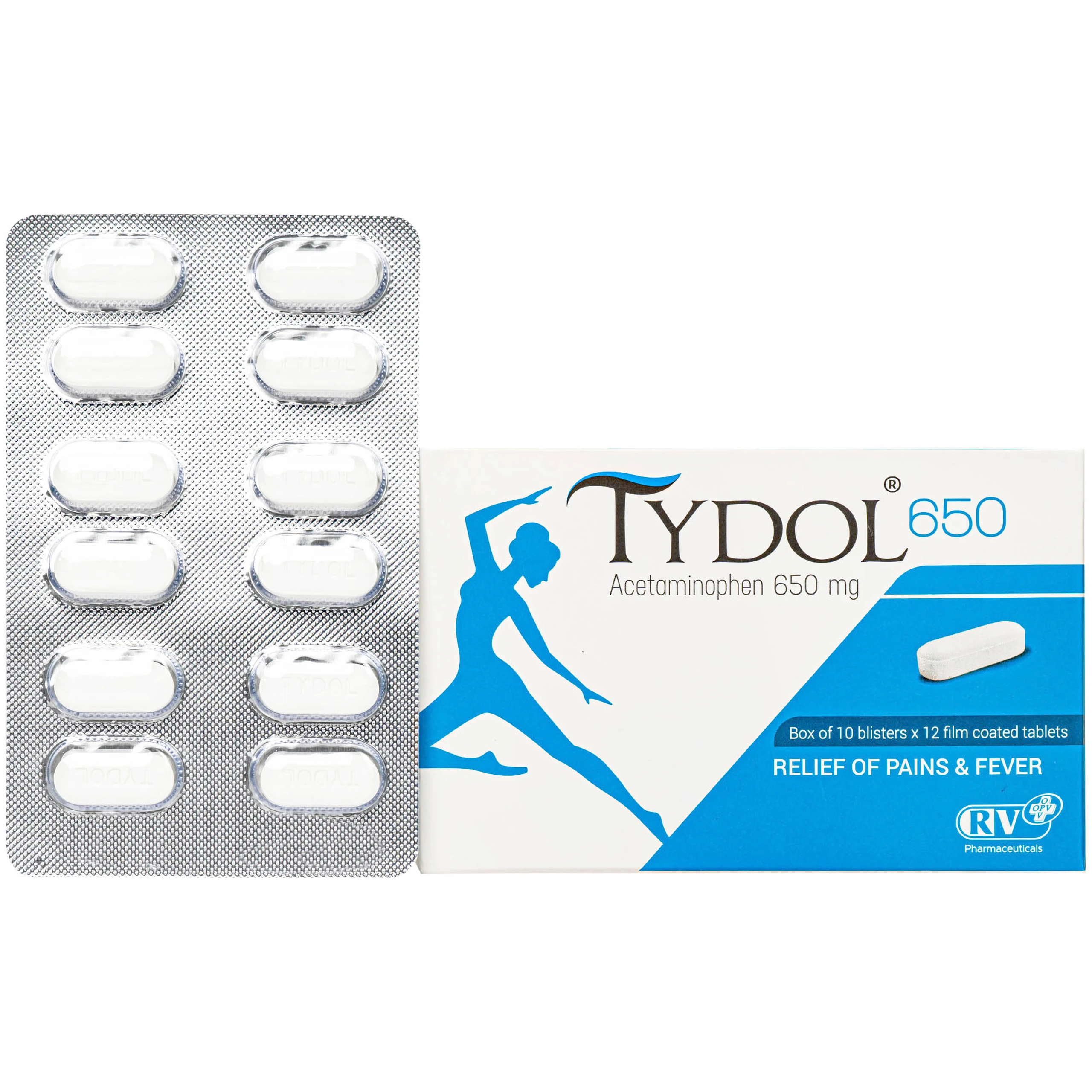 Thuốc Tydol 650 OPV giảm đau và hạ sốt từ nhẹ đến trung bình (10 vỉ x 12 viên)
