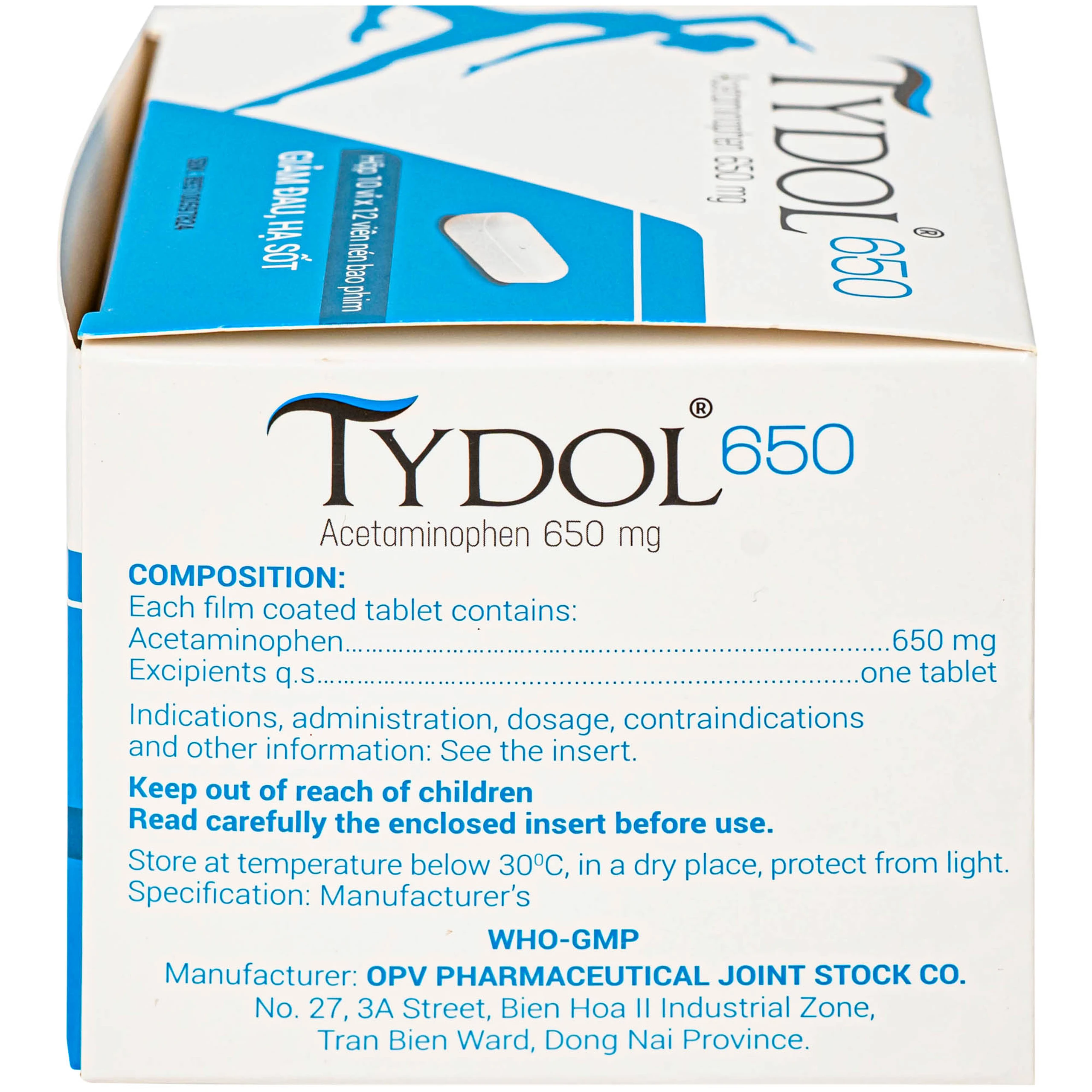 Thuốc Tydol 650 OPV giảm đau và hạ sốt từ nhẹ đến trung bình (10 vỉ x 12 viên)