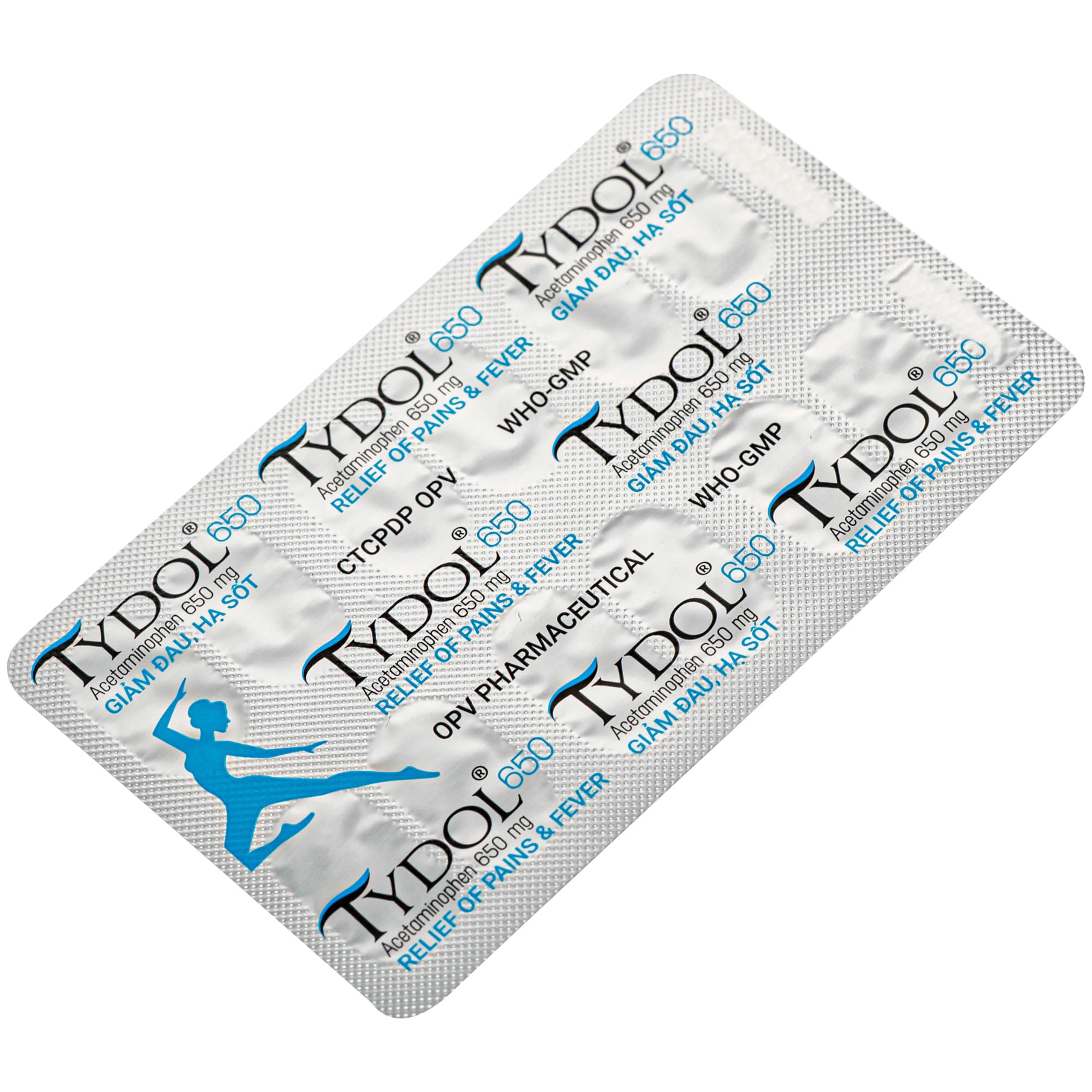 Thuốc Tydol 650 OPV giảm đau và hạ sốt từ nhẹ đến trung bình (10 vỉ x 12 viên)