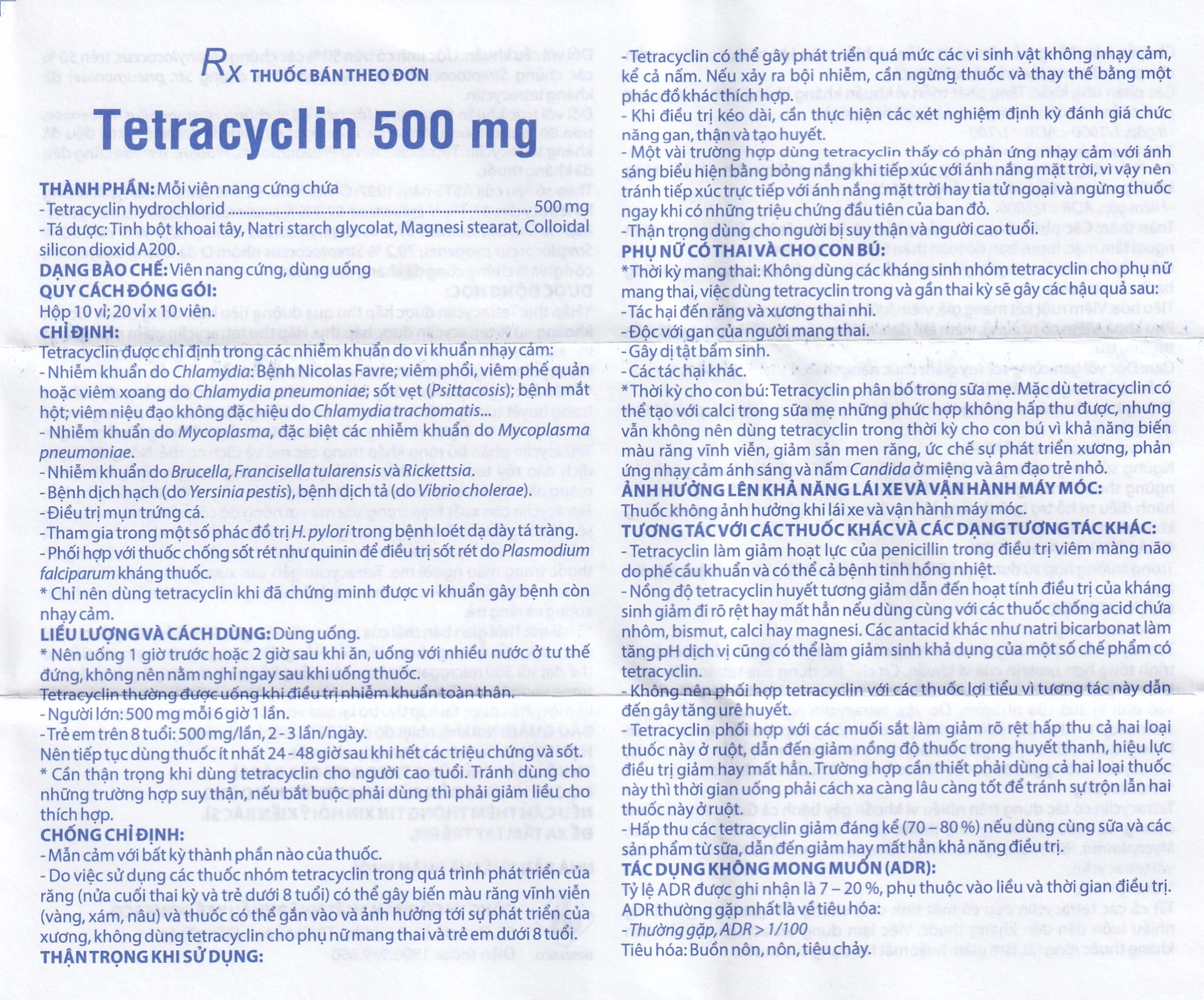 Thuốc Tetracyclin 500mg Domesco điều trị nhiễm khuẩn do vi khuẩn nhạy cảm (20 vỉ x 10 viên)