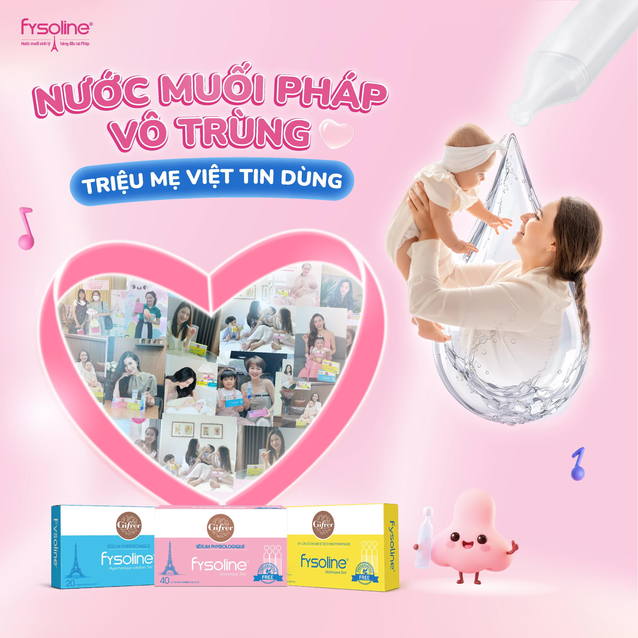Nước muối sinh lý Fysoline Septinasal (20 ống x 5ml) giúp giảm sổ mũi, viêm mũi, nghẹt mũi, dùng được cho trẻ sơ sinh