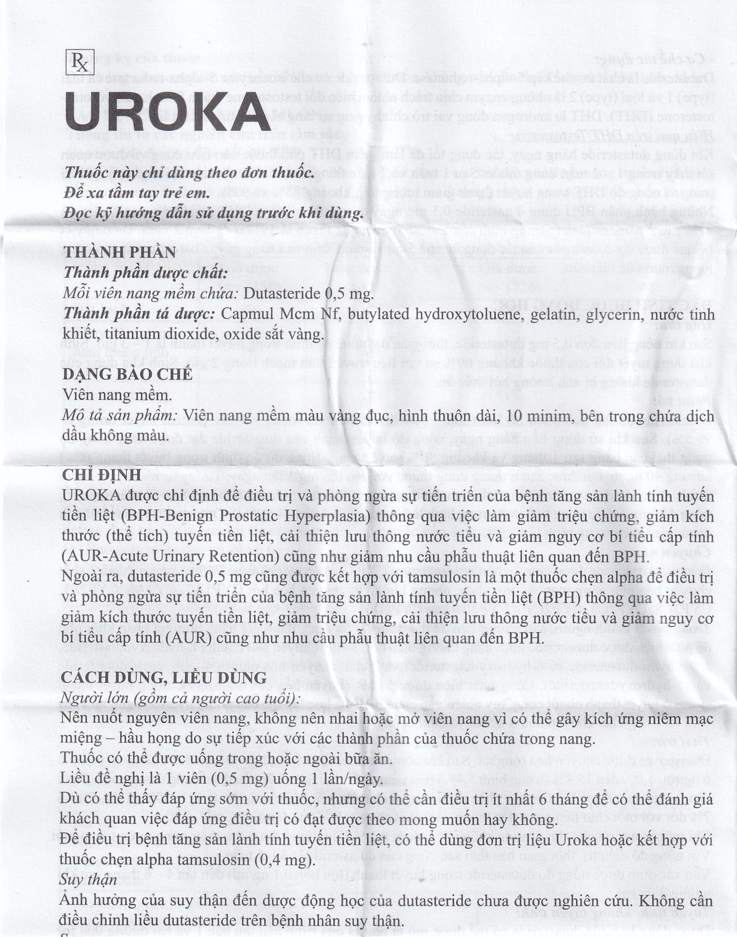 Thuốc Uroka 0.5mg Điều trị và ngăn tiến triển bệnh tăng sản lành tính tuyến tiền liệt(3 vỉ x 10 viên)