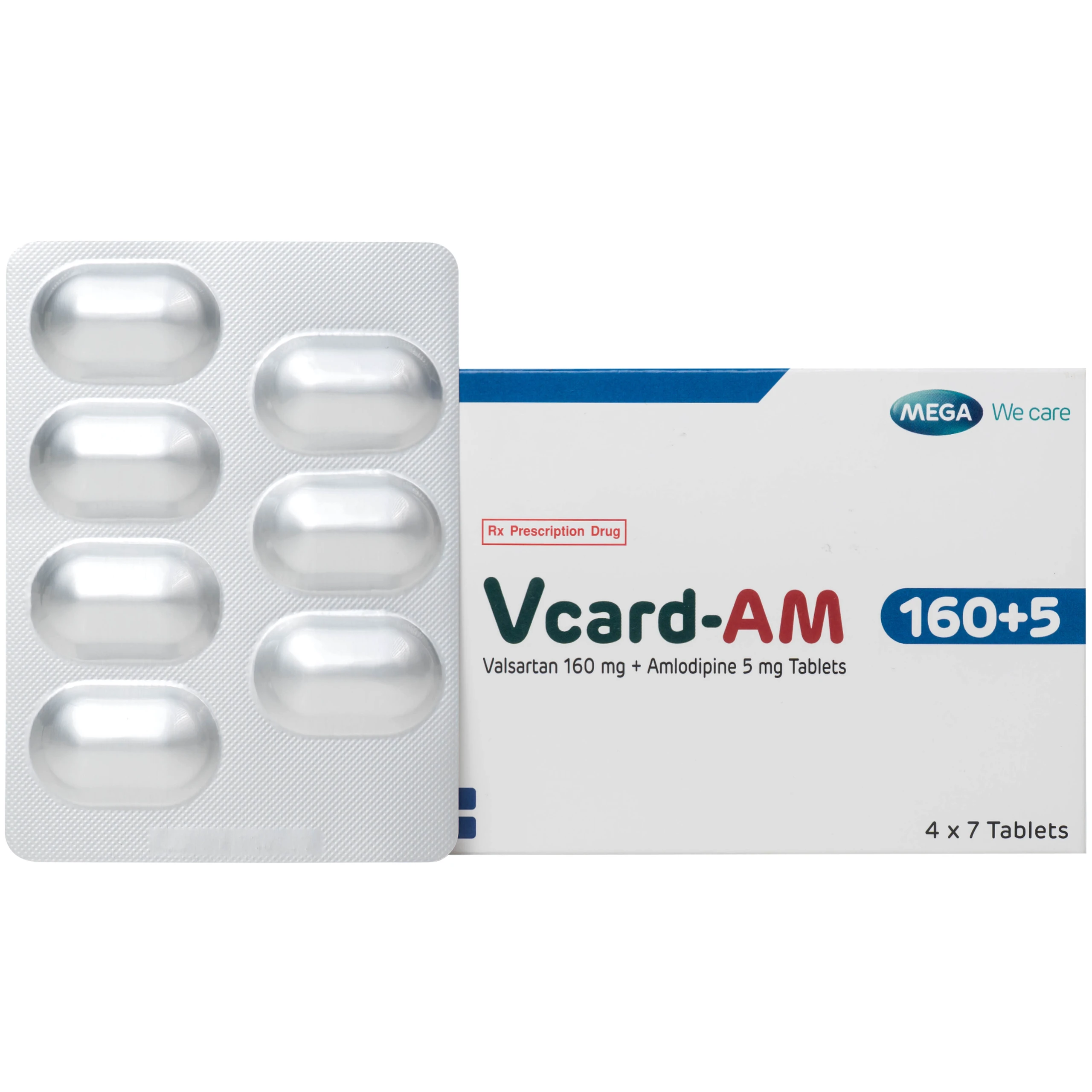 Thuốc Vcard-am 160/5mg Mega Điều trị tăng huyết áp vô căn (4 vỉ x 7 viên)