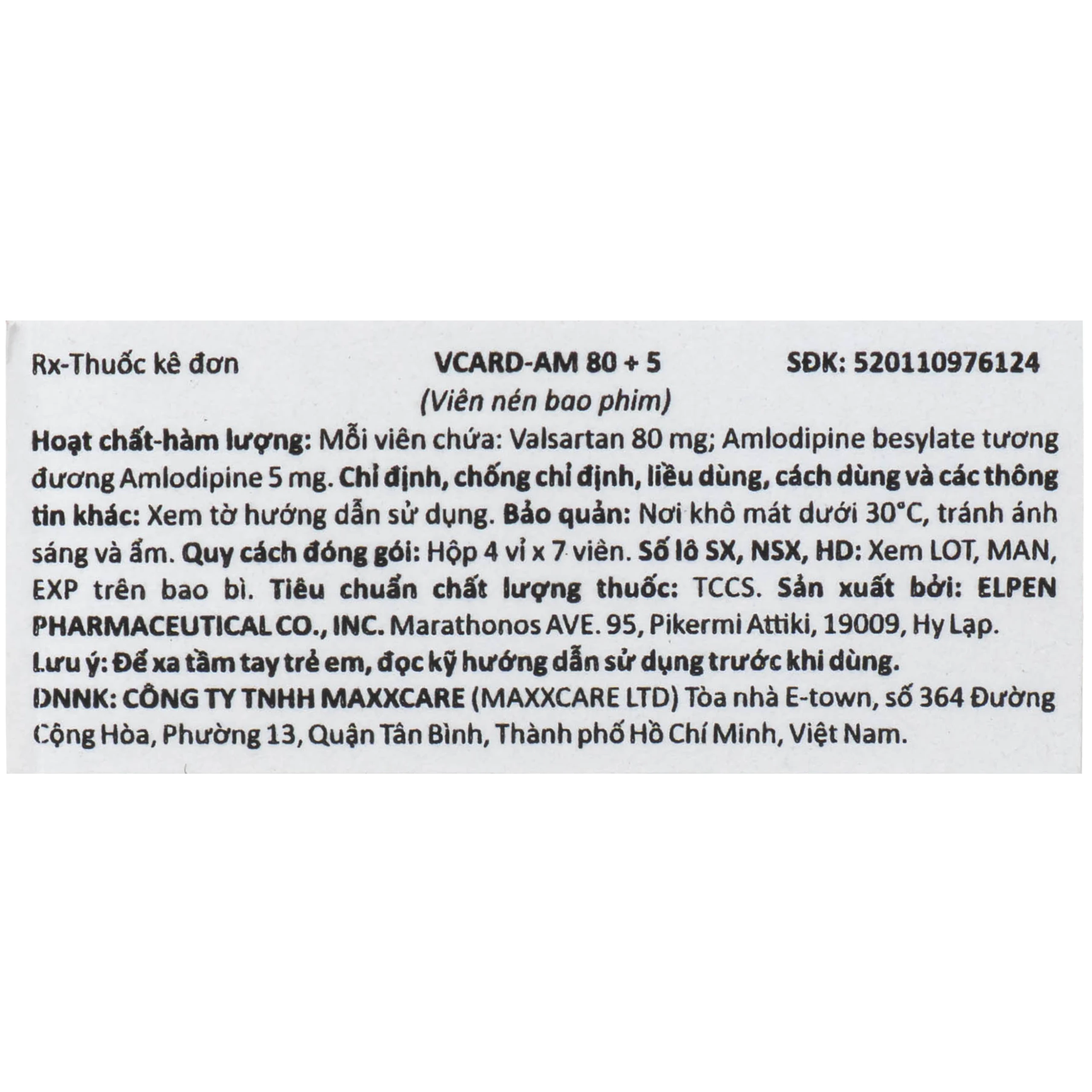 Thuốc Vcard-am 80+5mg Mega Điều trị tăng huyết áp vô căn (4 vỉ x 7 viên)