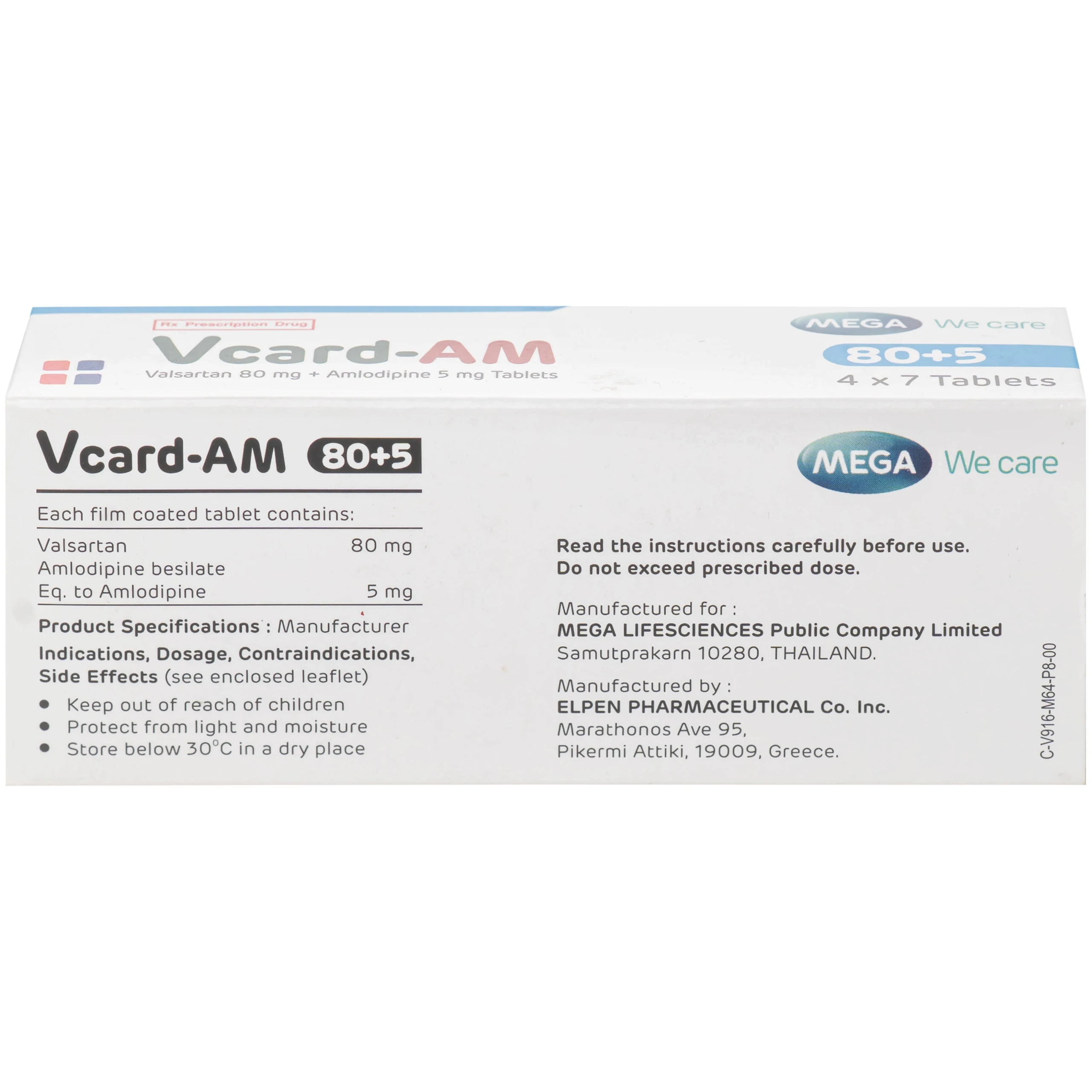 Thuốc Vcard-am 80+5mg Mega Điều trị tăng huyết áp vô căn (4 vỉ x 7 viên)