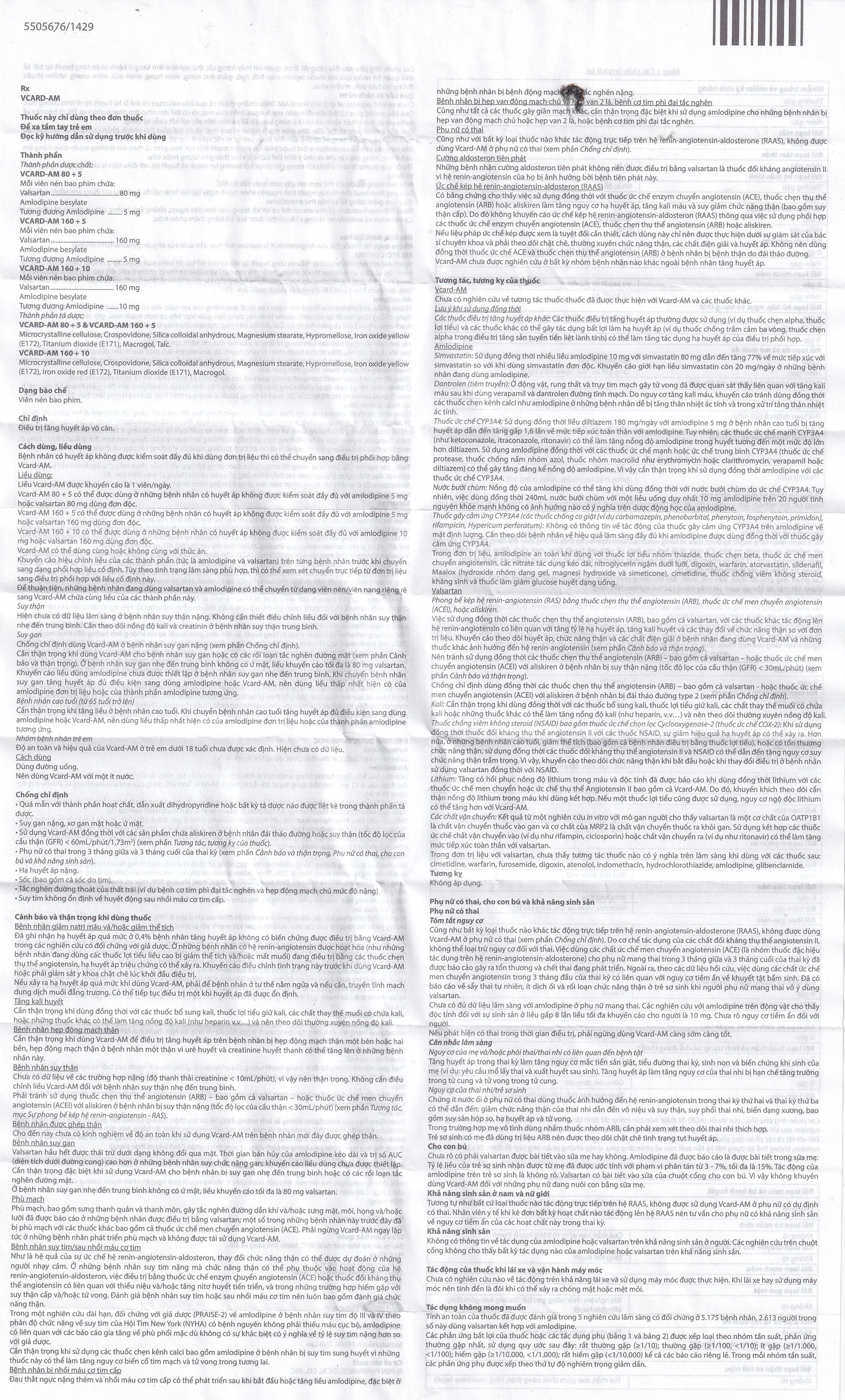 Thuốc Vcard-am 160/5mg Mega Điều trị tăng huyết áp vô căn (4 vỉ x 7 viên)