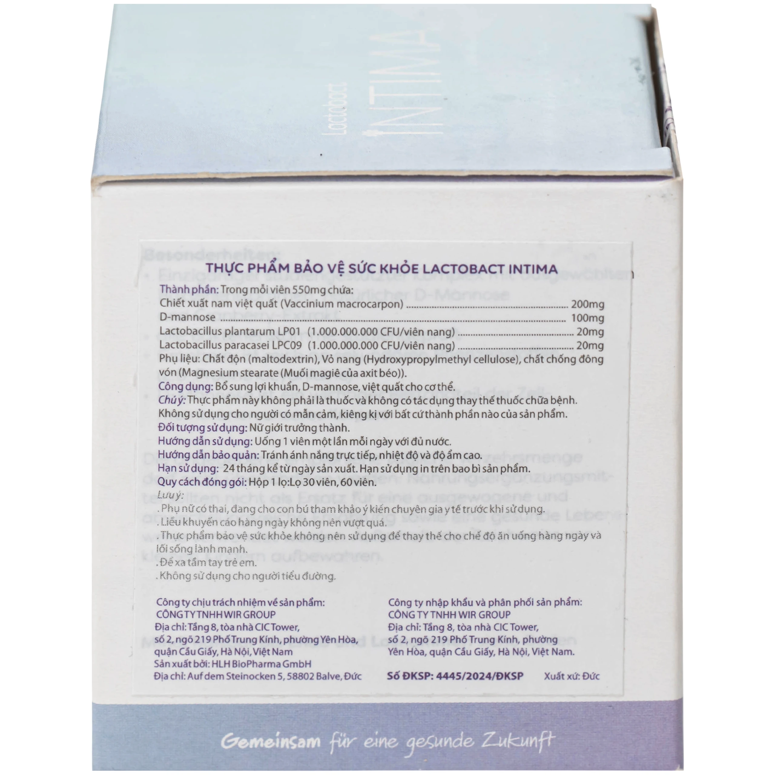 Viên uống bổ sung lợi khuẩn, D-mannose, việt quất cho phụ nữ Lactobact Intima (60 viên)