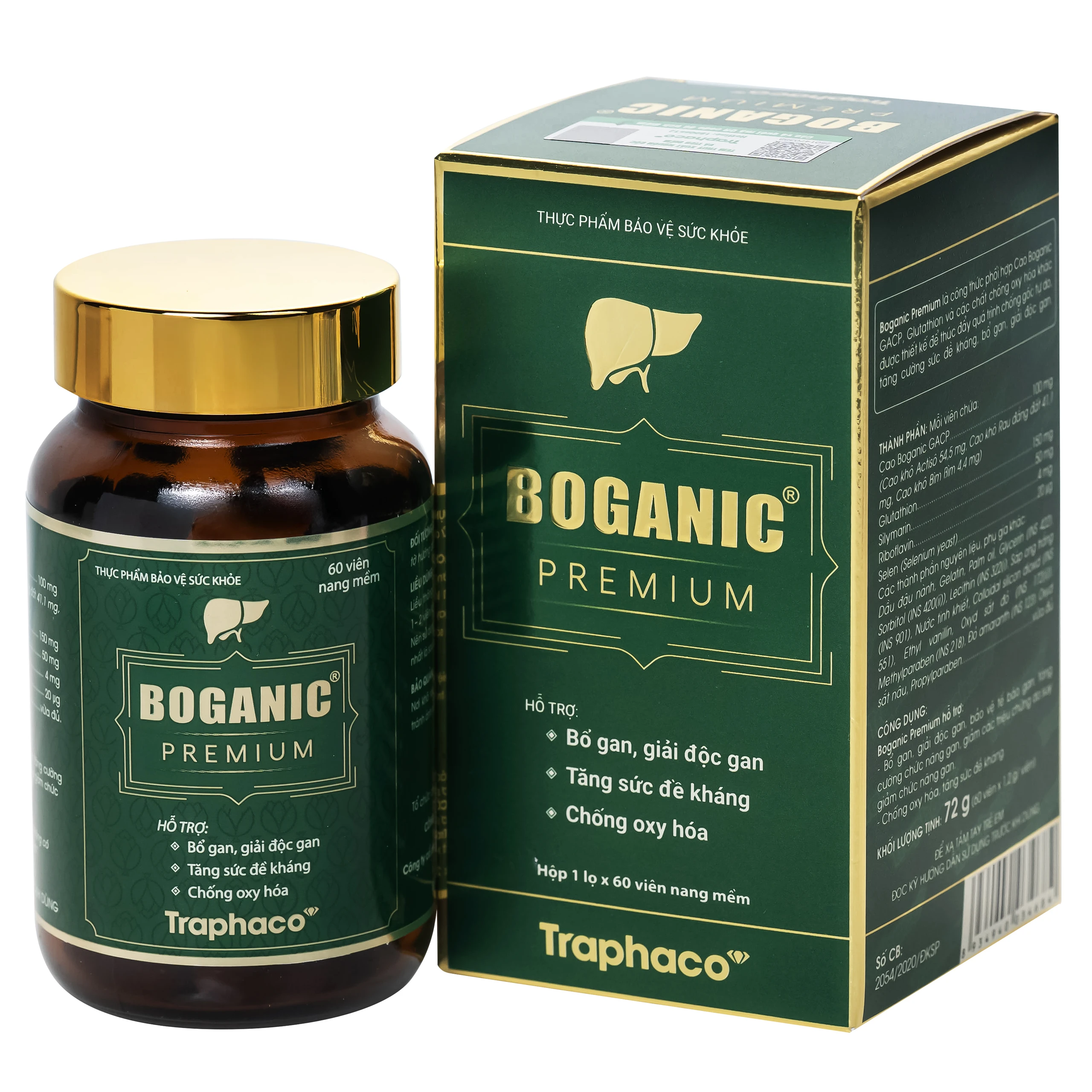 Viên uống hỗ trợ bổ gan, giải độc gan, bảo vệ tế bào gan, tăng cường chức năng gan Boganic Premium Traphaco (60 viên)
