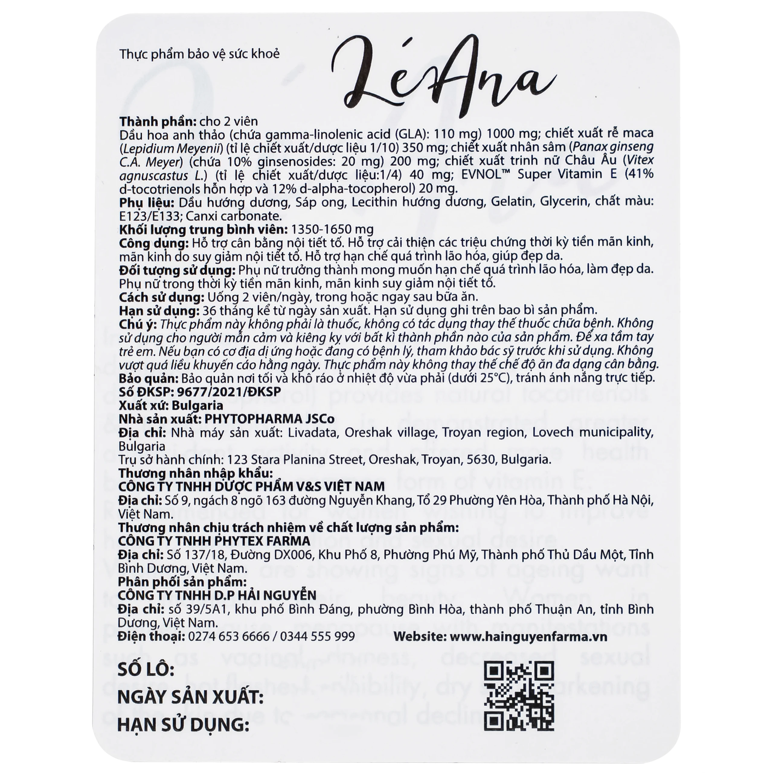 Viên uống giúp cải thiện triệu chứng tiền mãn kinh, cân bằng nội tiết tố, hạn chế lão hóa, giúp đẹp da Léana Ocavill(3 vỉ x 20 viên)
