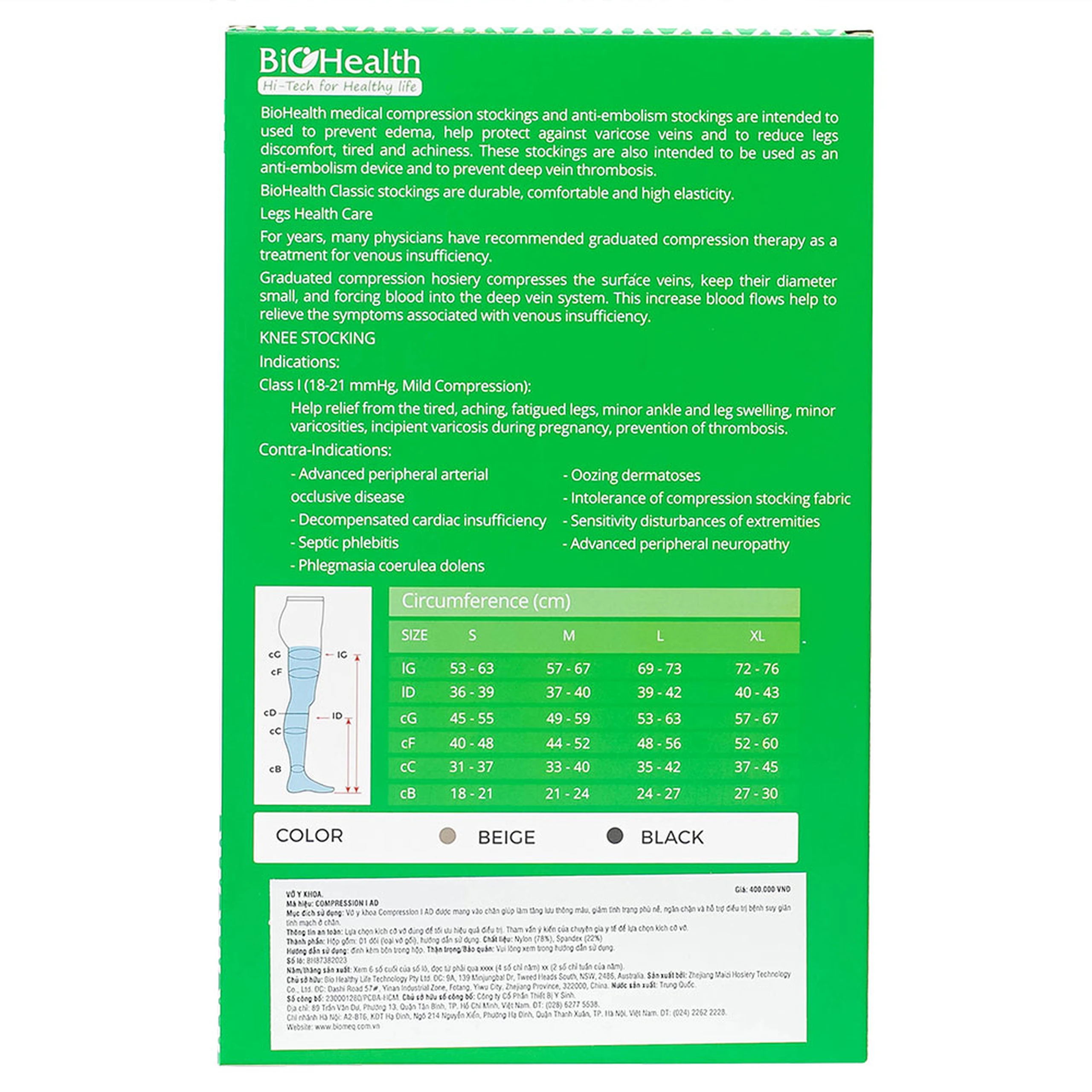Vớ gối giãn tĩnh mạch Biohealth Compression I size M