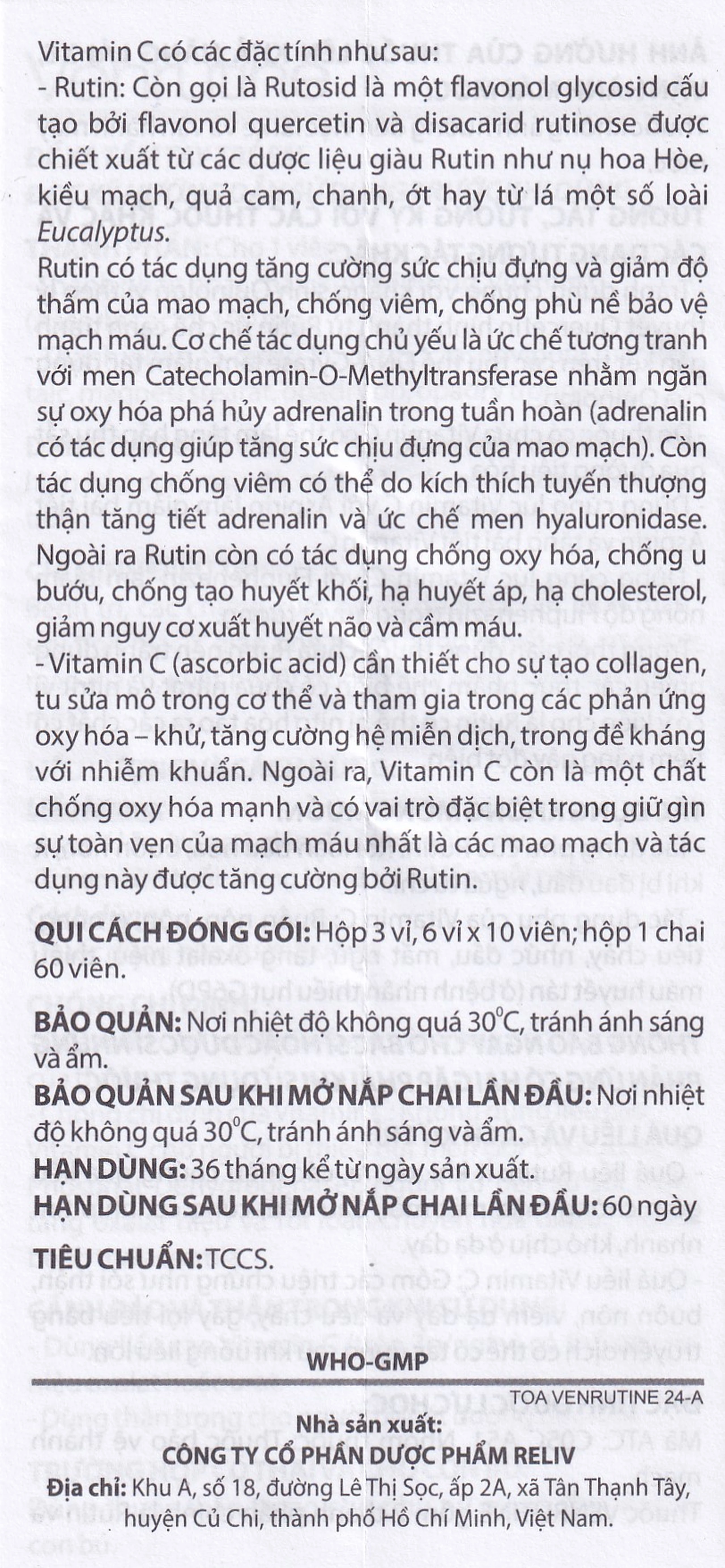 Thuốc Venrutine Reliv điều trị bệnh trĩ, các chứng xuất huyết dưới da, vết bầm máu (3 vỉ x 10 viên)
