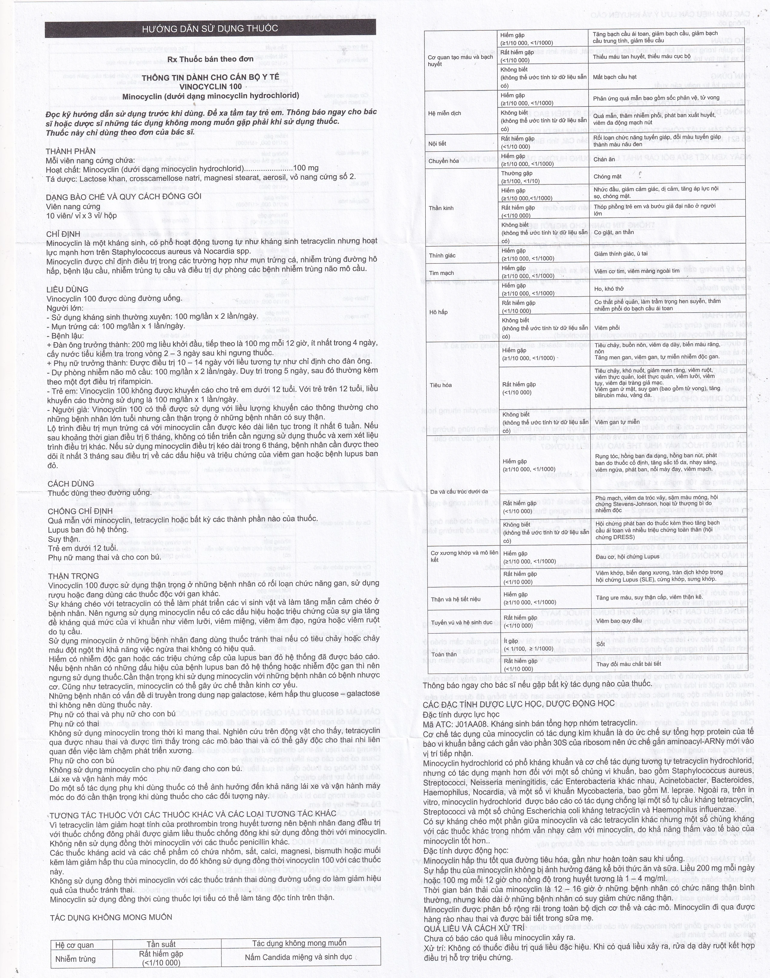 Thuốc Vinocyclin 100 Medisun điều trị mụn trứng cá, nhiễm trùng đường hô hấp (3 vỉ x 10 viên)