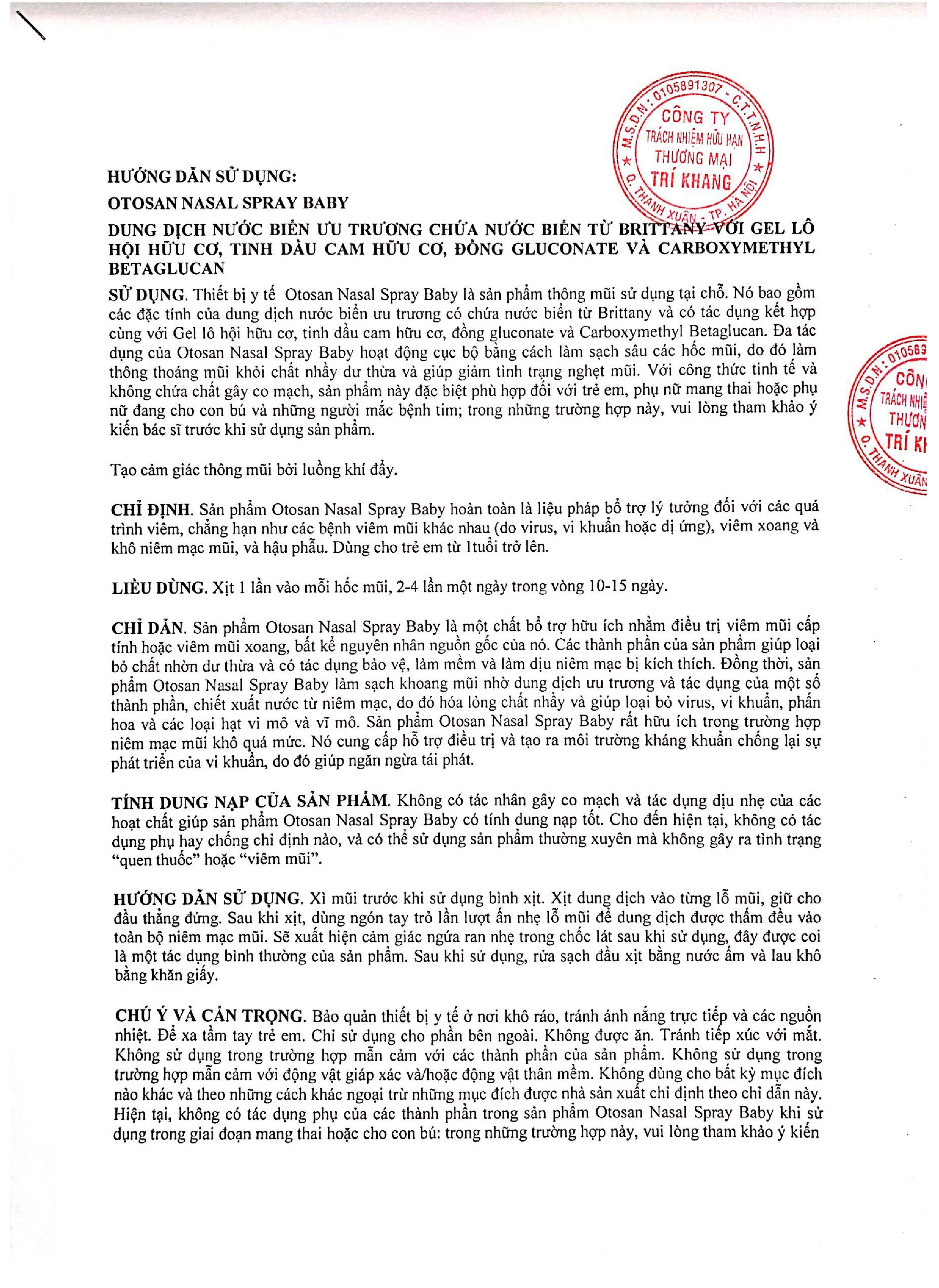 Xịt mũi trẻ em Otosan Nasal Spray Baby 20ml hỗ trợ điều trị viêm mũi,xoang cho trẻ