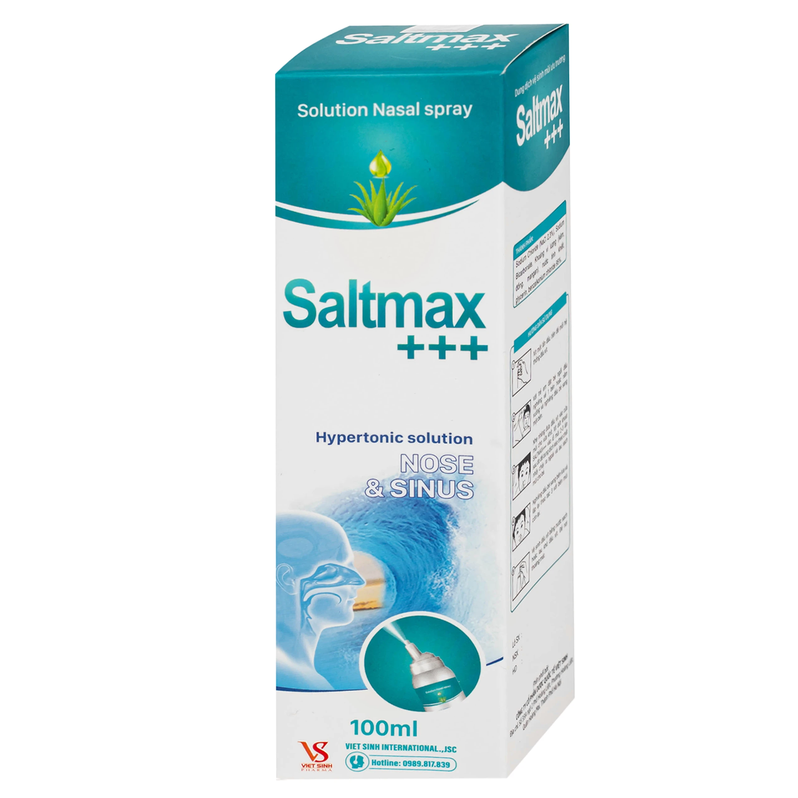 Xịt mũi Saltmax+++ 100ml giúp vệ sinh mũi, làm sạch chất nhầy
