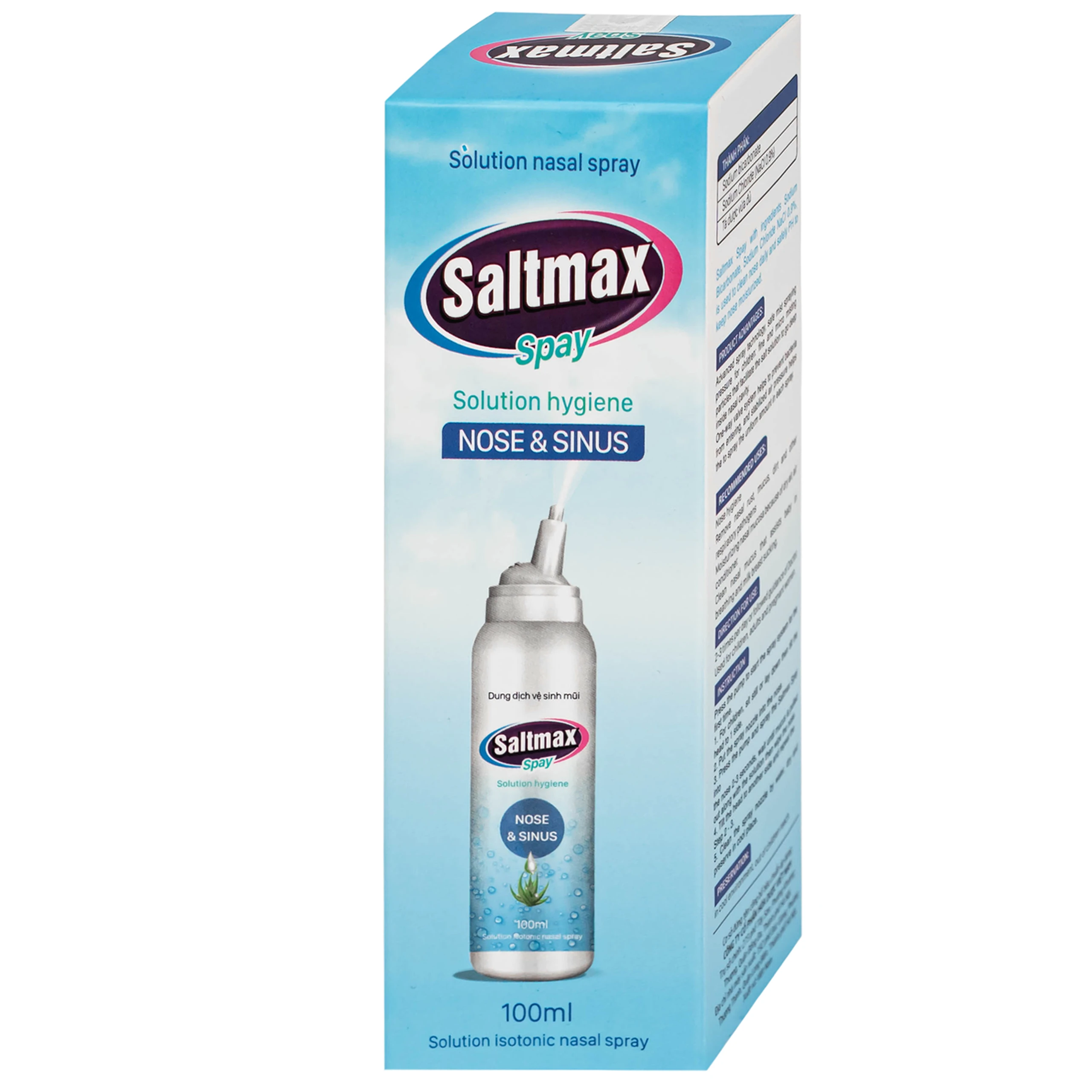 Xịt mũi Saltmax spay 100ml Việt Sinh giúp vệ sinh mũi, giữ ẩm niêm mạc mũi