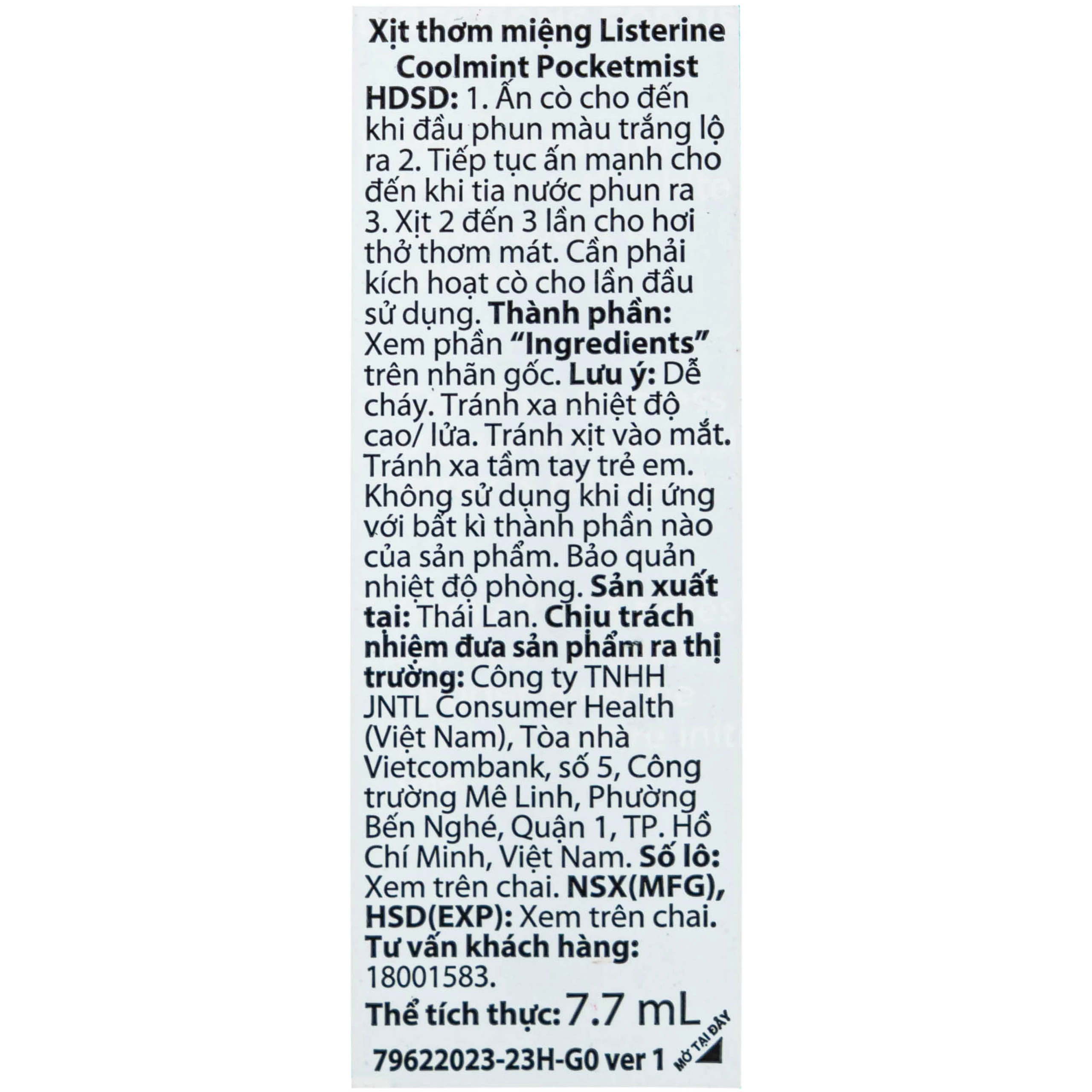 Xịt thơm miệng Listerine Coolmint Pocketmist 7.7ml