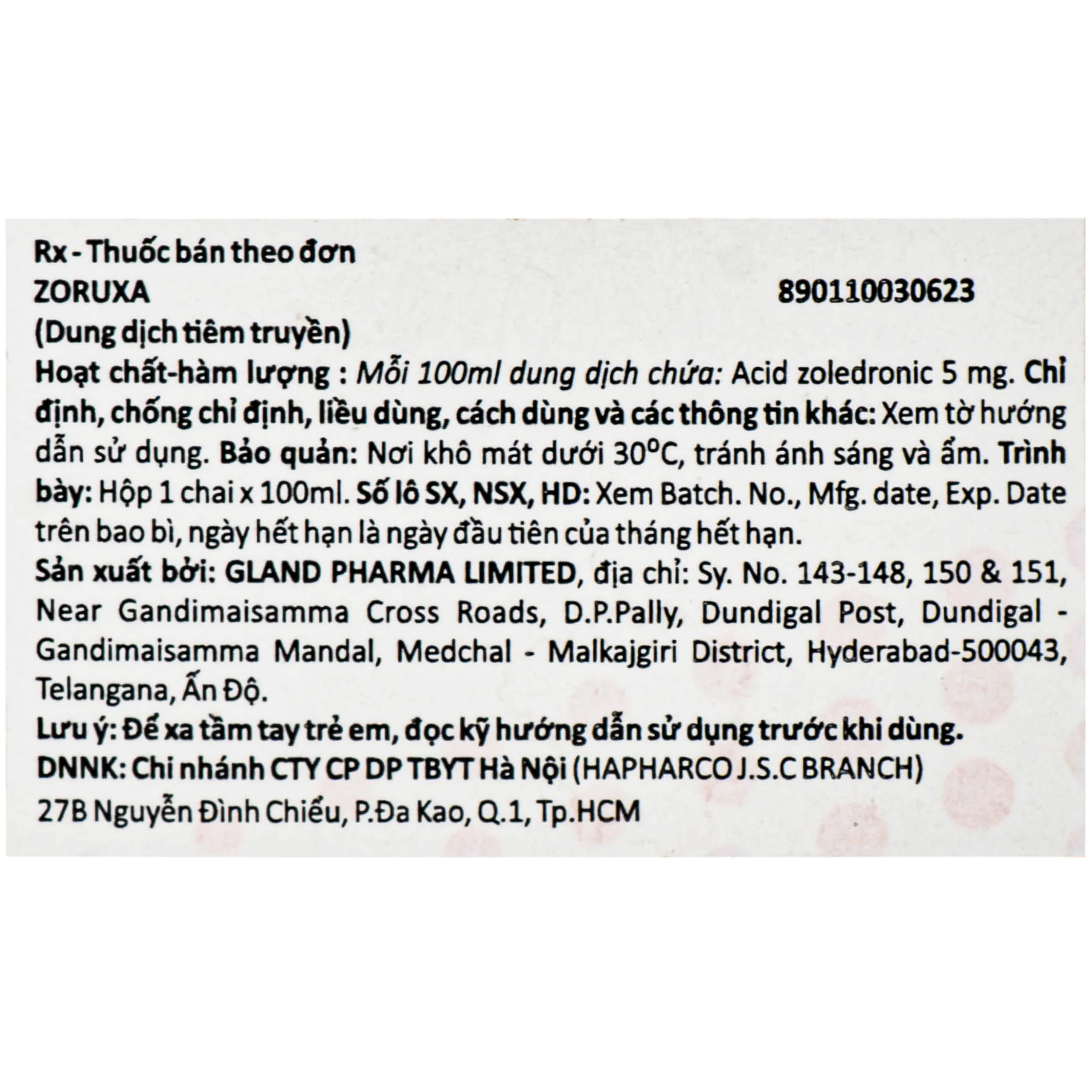 Thuốc tiêm truyền Zoruxa Điều trị loãng xương ở phụ nữ sau mãn kinh và nam giới Hộp 100ml