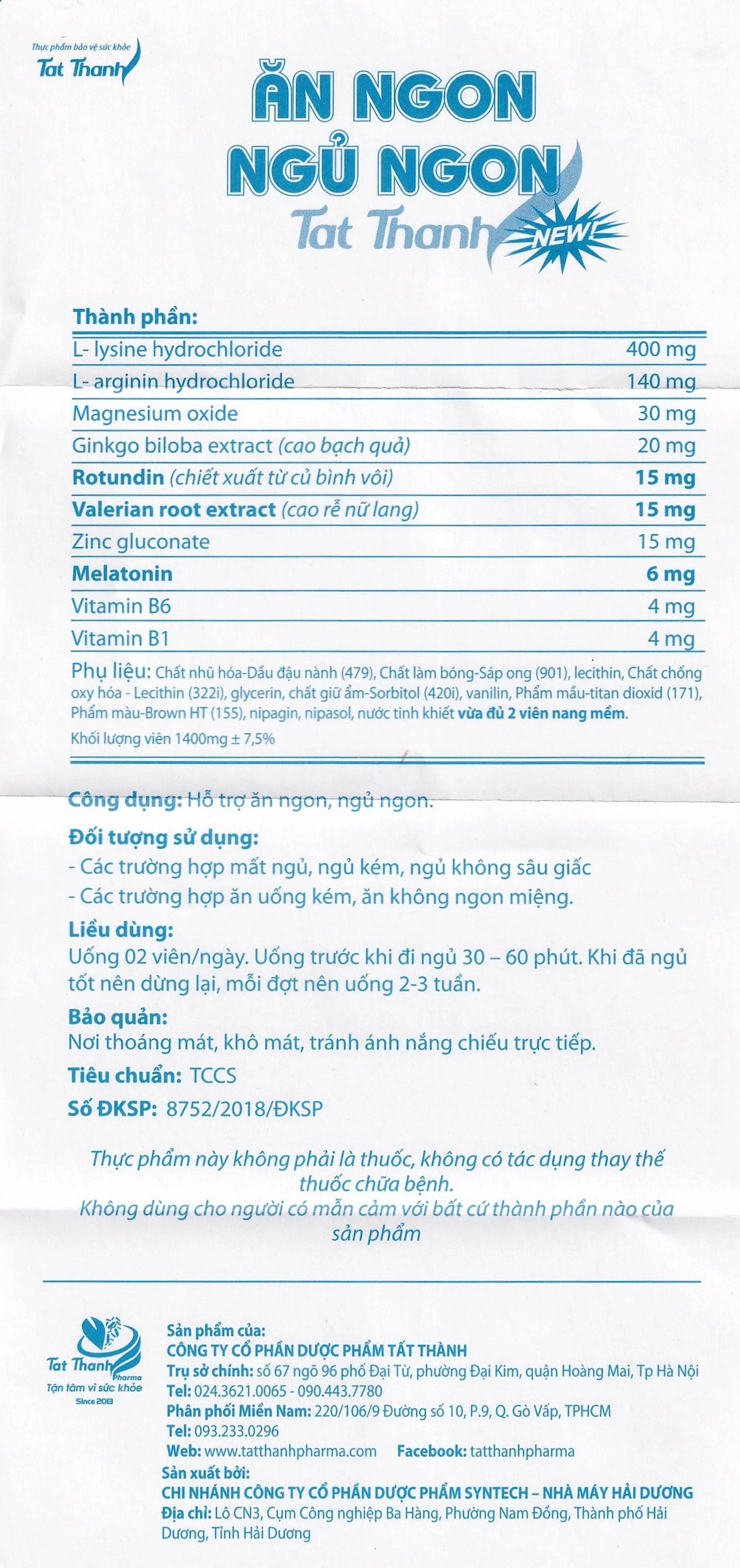 Viên uống hỗ trợ ăn ngon ngủ ngon Ăn Ngon Ngủ Ngon Tat Thanh (30 viên)