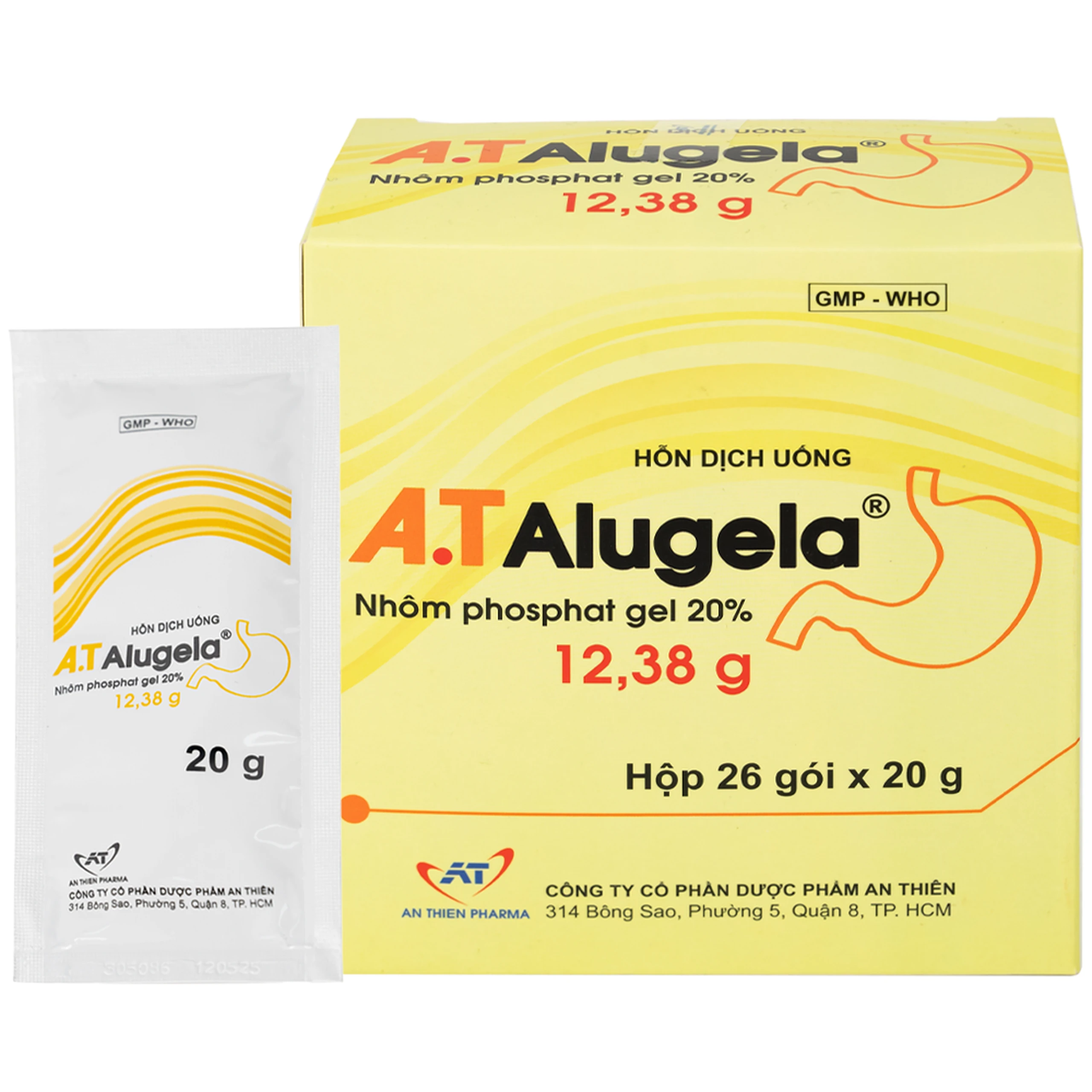 Hỗn dịch thuốc A.T Alugela An Thiên điều trị viêm thực quản, viêm dạ dày cấp và mạn tính (26 gói x 20g)